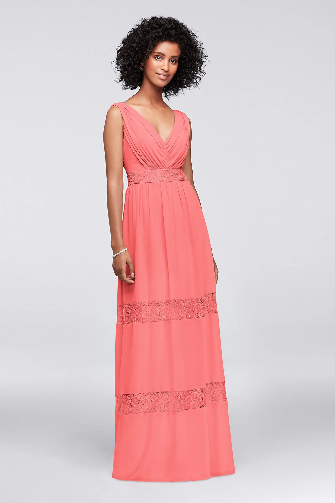 Lace-Inset Chiffon V-Neck Long Bridesmaid Dress - Image 56