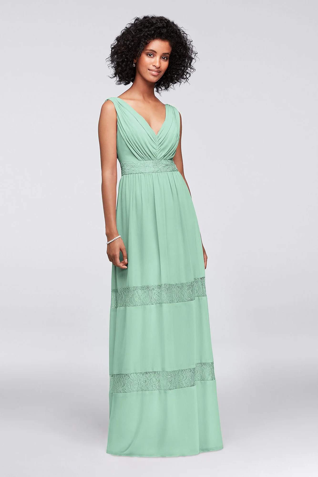 Lace-Inset Chiffon V-Neck Long Bridesmaid Dress - Image 57
