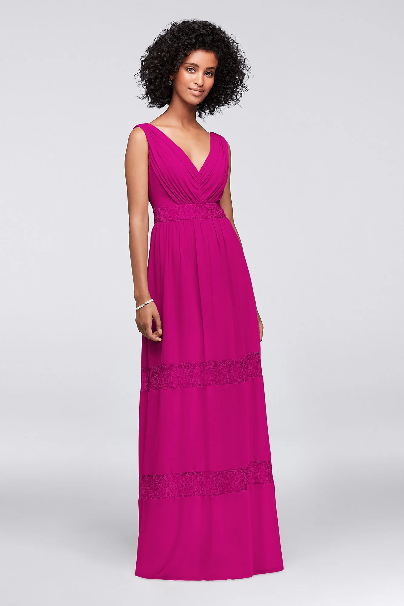 Lace-Inset Chiffon V-Neck Long Bridesmaid Dress - Image 6