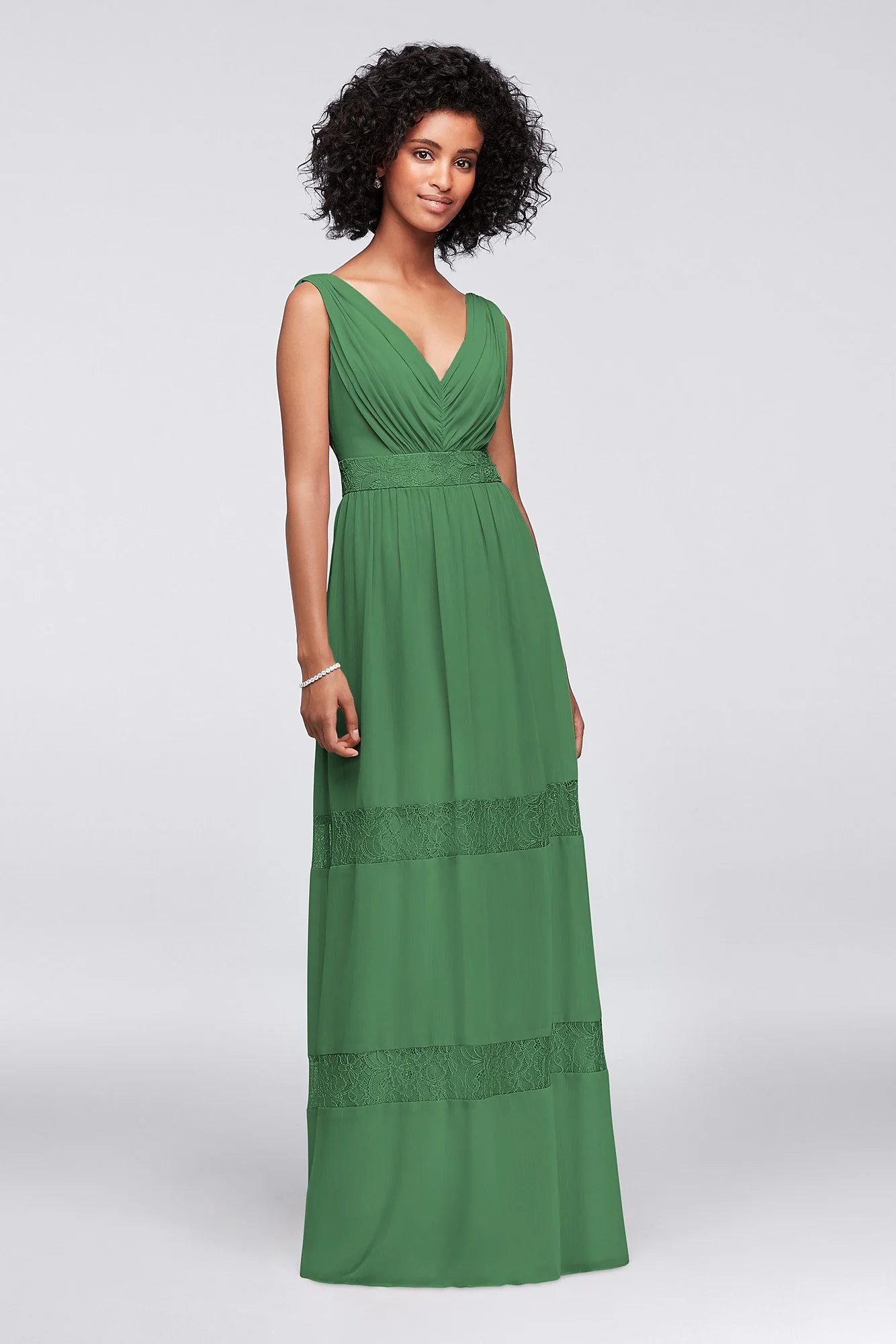 Lace-Inset Chiffon V-Neck Long Bridesmaid Dress - Image 66