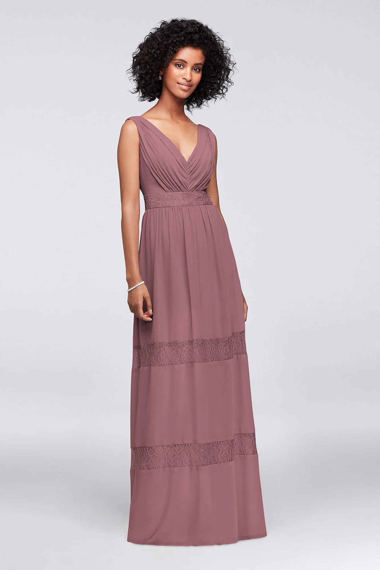 Lace-Inset Chiffon V-Neck Long Bridesmaid Dress - Image 7