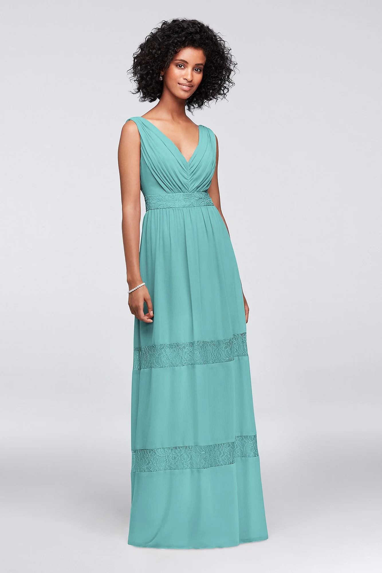 Lace-Inset Chiffon V-Neck Long Bridesmaid Dress - Image 71