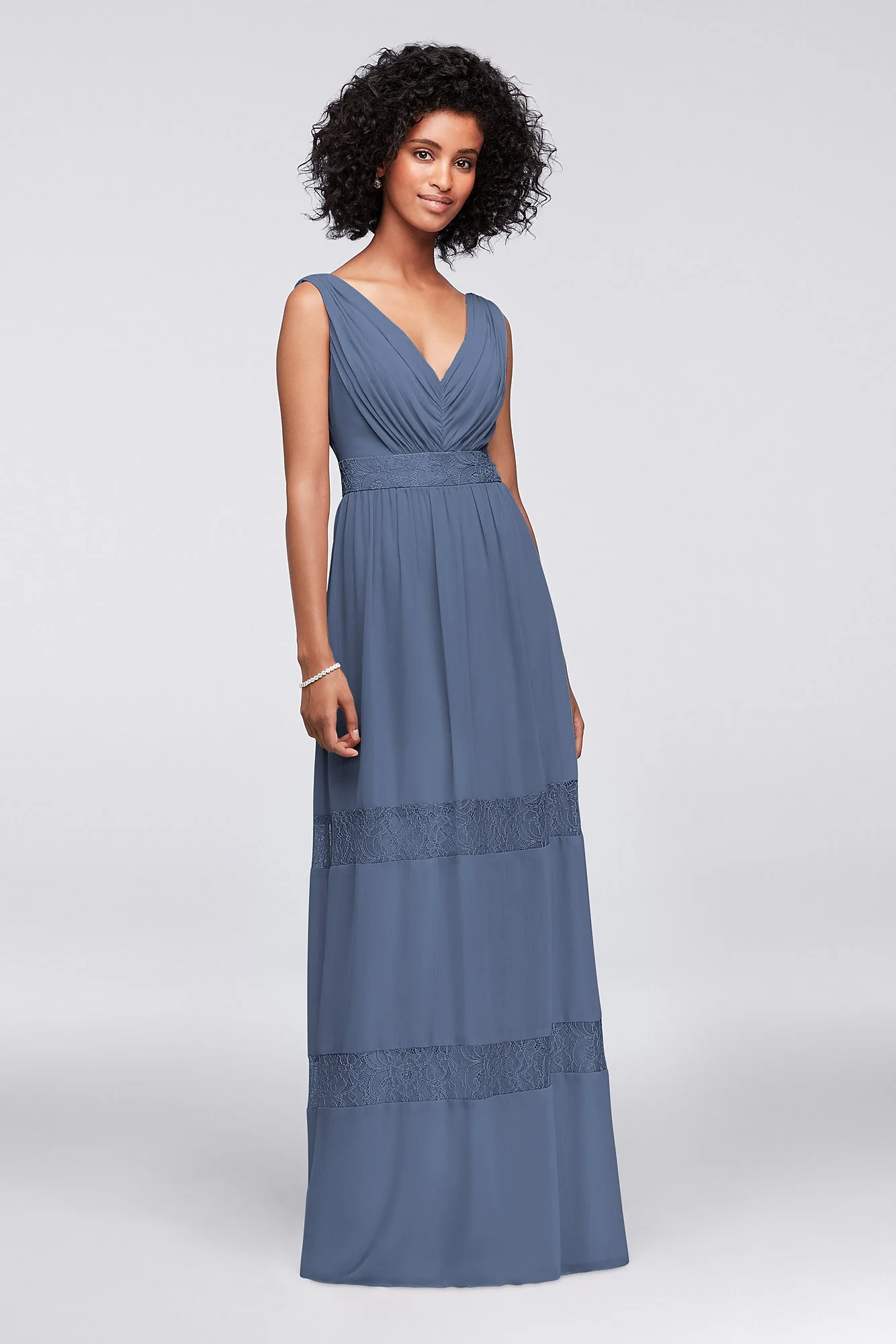 Lace-Inset Chiffon V-Neck Long Bridesmaid Dress - Image 72