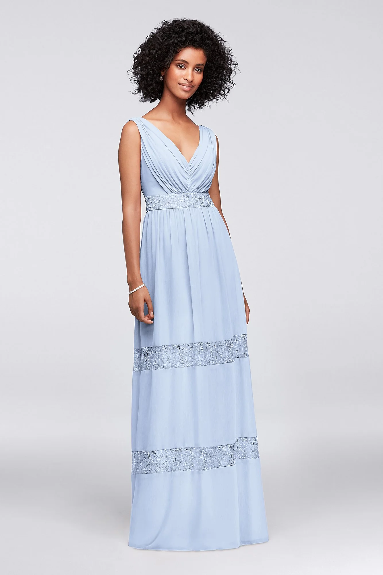 Lace-Inset Chiffon V-Neck Long Bridesmaid Dress - Image 73