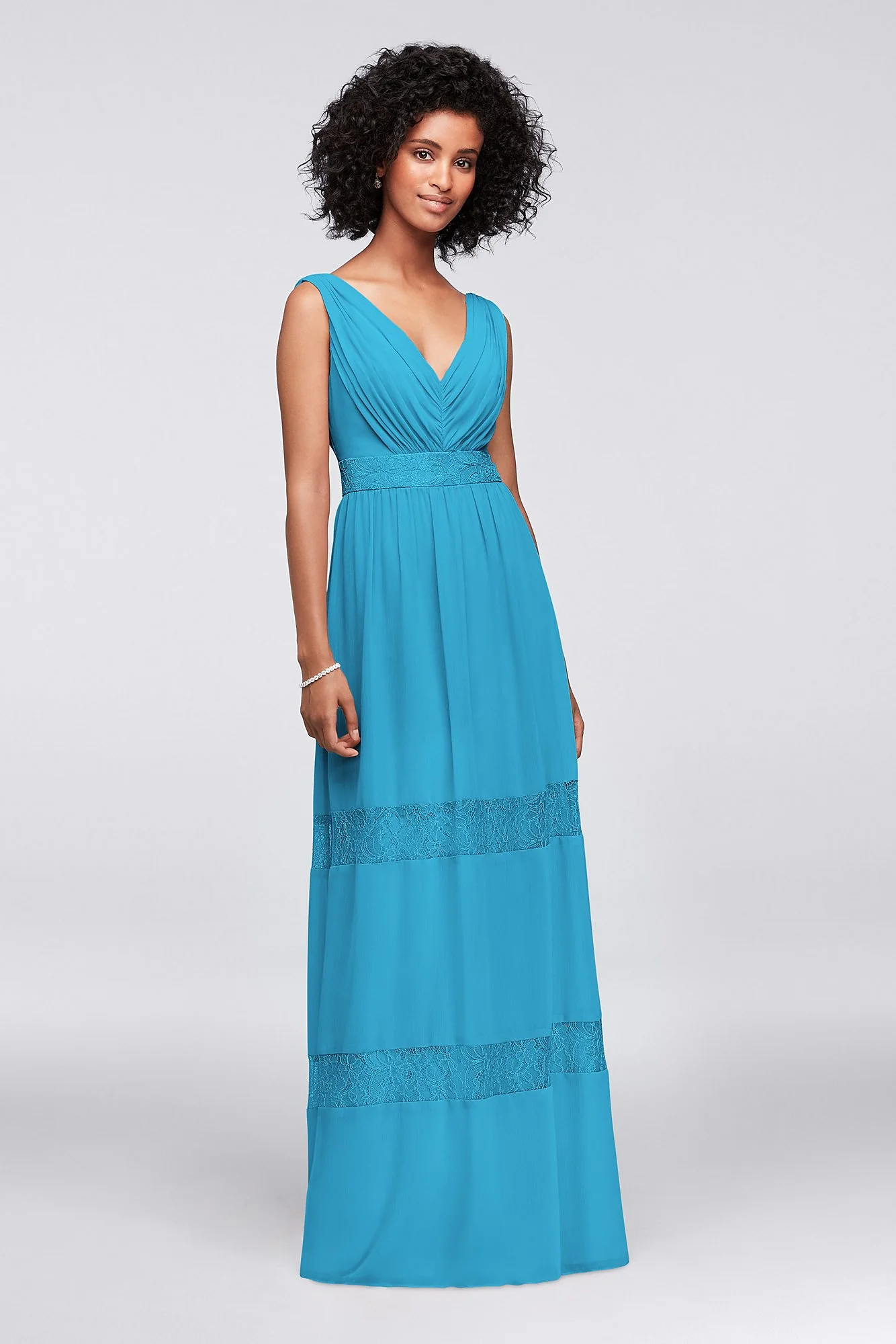 Lace-Inset Chiffon V-Neck Long Bridesmaid Dress - Image 74