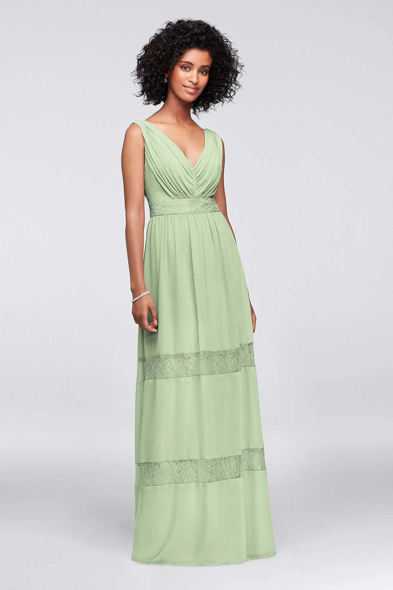 Lace-Inset Chiffon V-Neck Long Bridesmaid Dress - Image 8