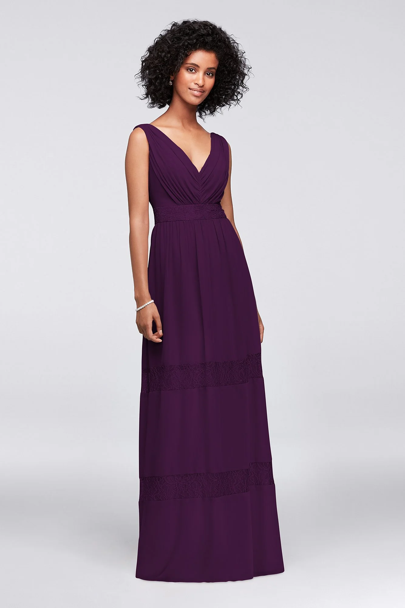 Lace-Inset Chiffon V-Neck Long Bridesmaid Dress - Image 83