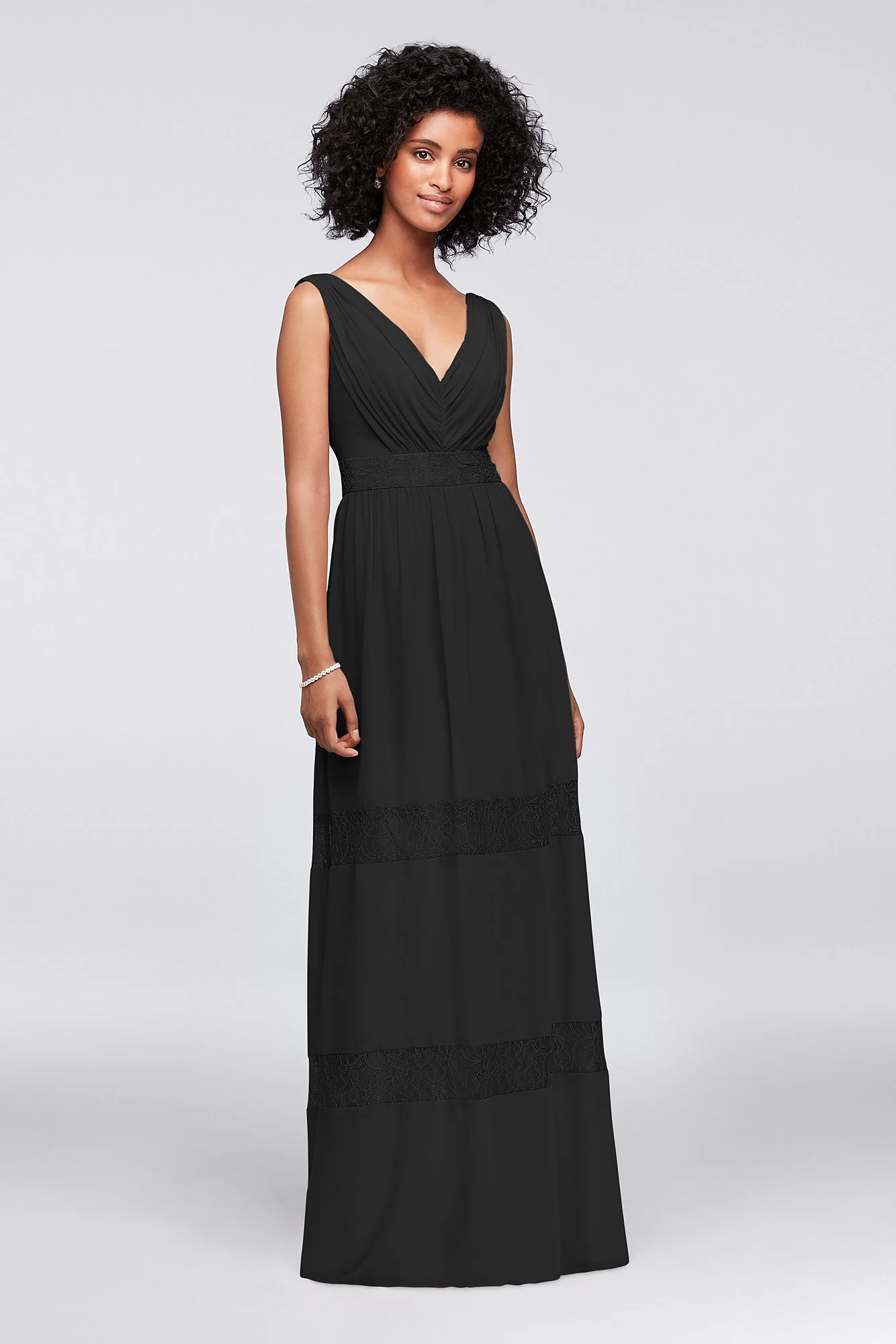 Lace-Inset Chiffon V-Neck Long Bridesmaid Dress - Image 86