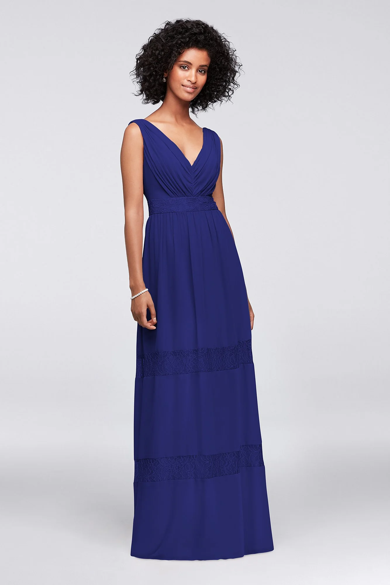 Lace-Inset Chiffon V-Neck Long Bridesmaid Dress - Image 87