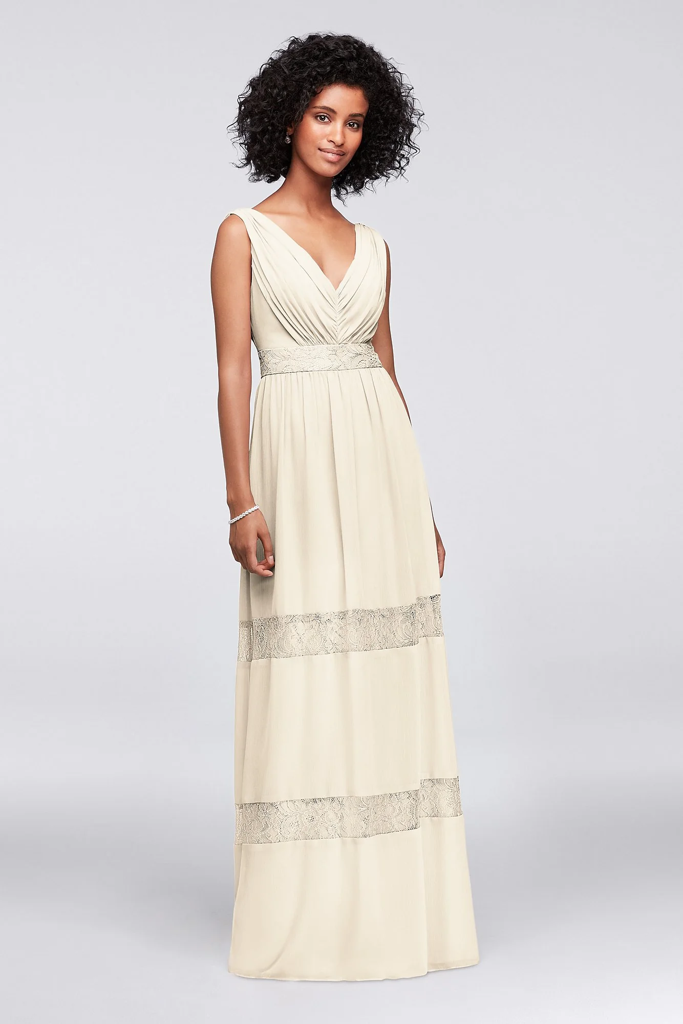 Lace-Inset Chiffon V-Neck Long Bridesmaid Dress - Image 9
