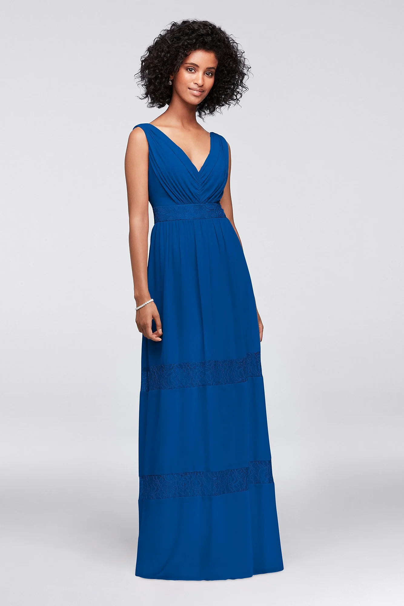 Lace-Inset Chiffon V-Neck Long Bridesmaid Dress - Image 94