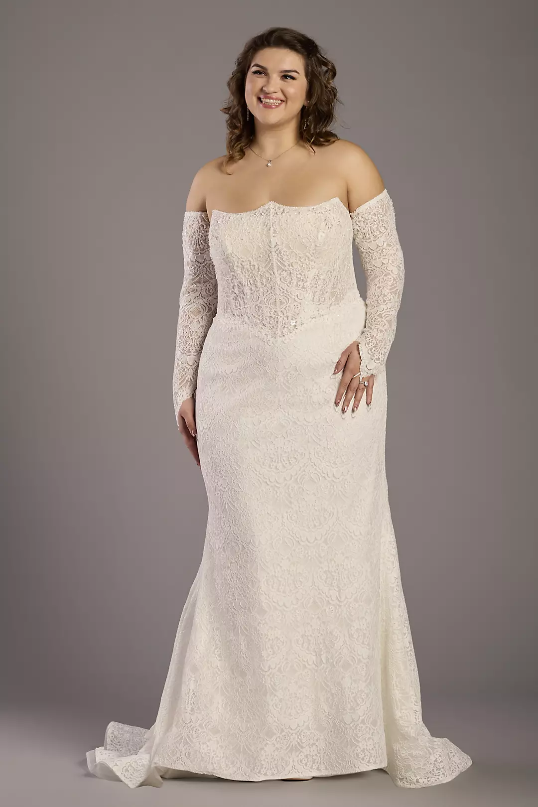 Lace Inverted Sweetheart Sheath with Beaded Bodice - Image 4