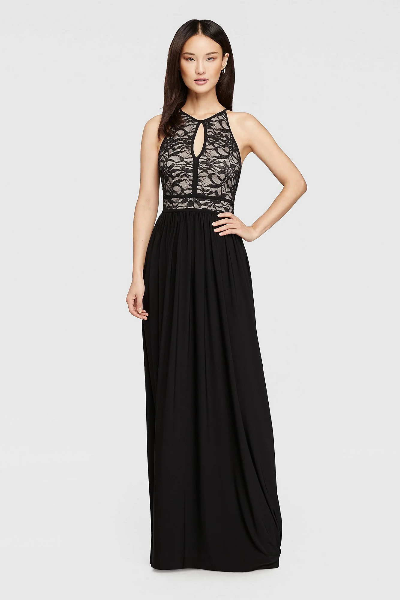 Lace Keyhole Halter Dress with Jersey Skirt