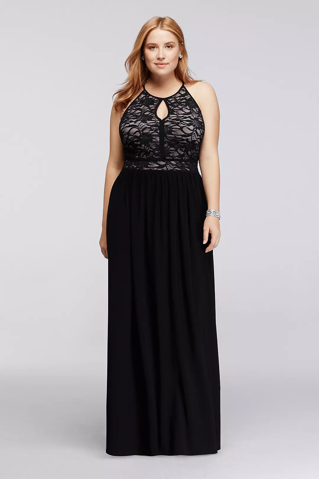Lace Keyhole Halter Dress with Jersey Skirt - Image 2