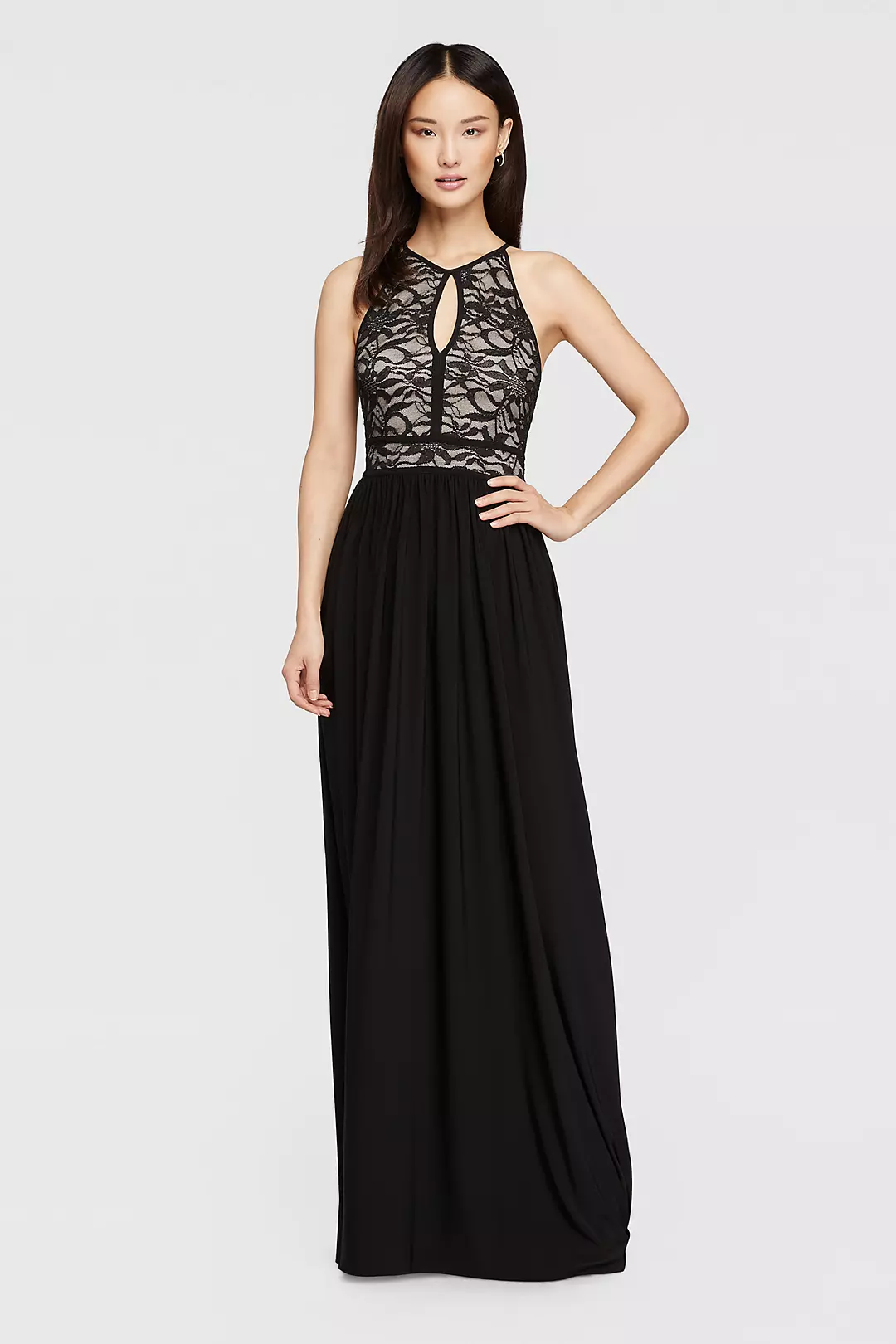 Lace Keyhole Halter Dress with Jersey Skirt - Image 3