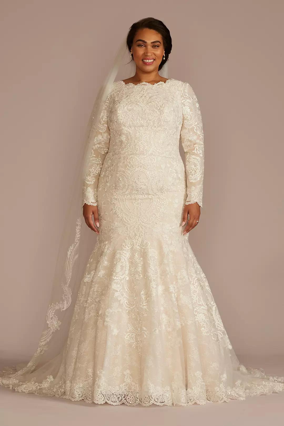 Lace Long Sleeve Mermaid Modest Wedding Dress - Image 12