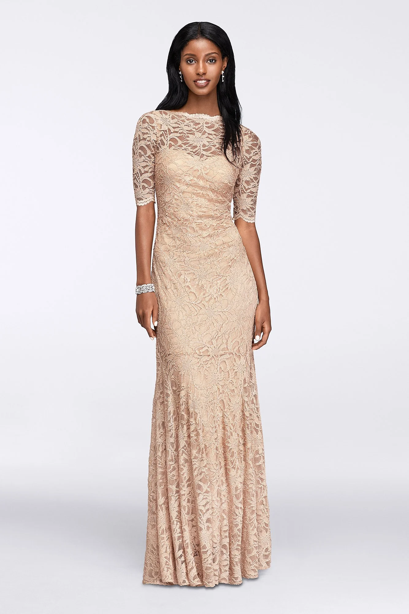 Lace Mermaid Long Dress with 3/4 Sleeves