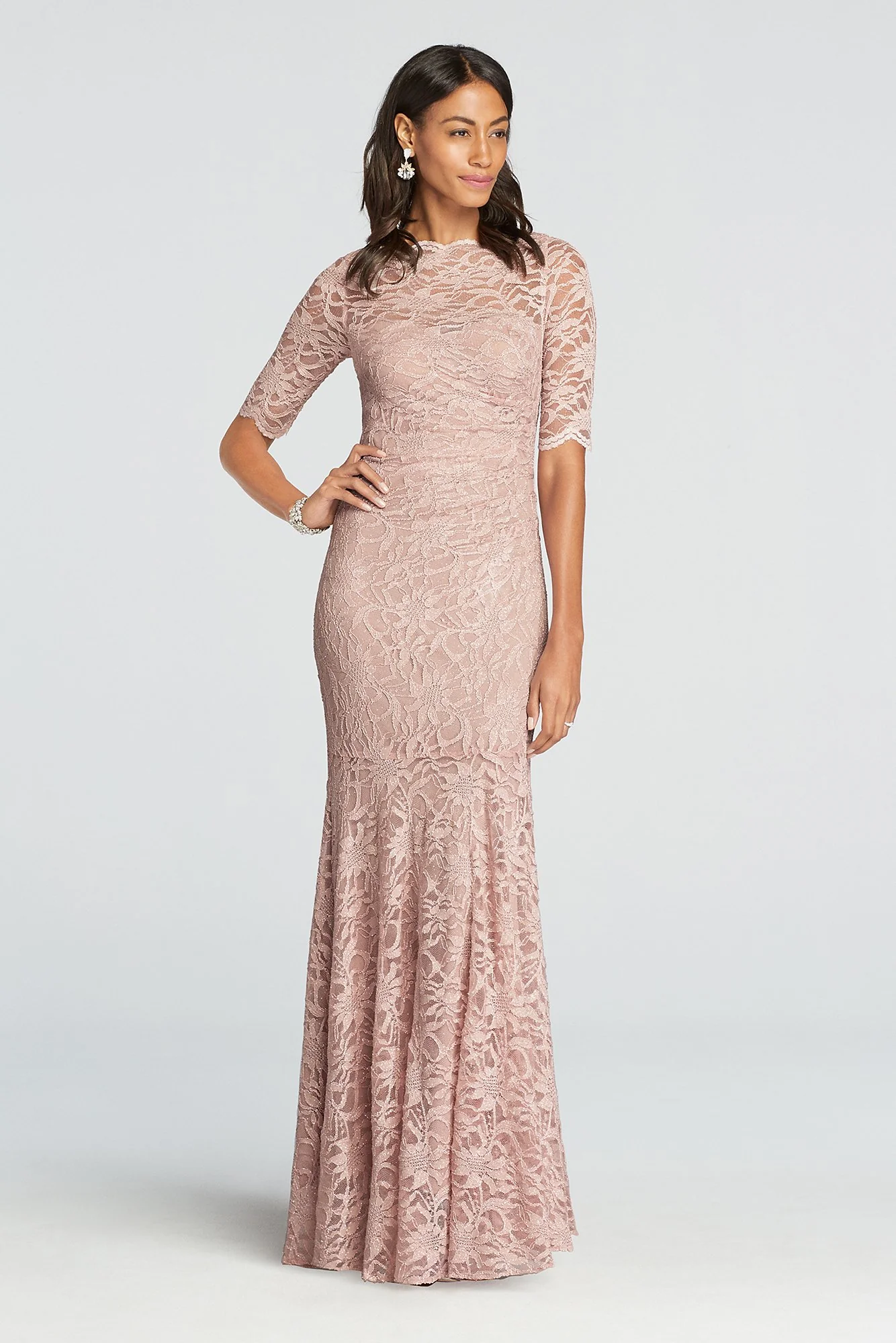 Lace Mermaid Long Dress with 3/4 Sleeves - Image 2