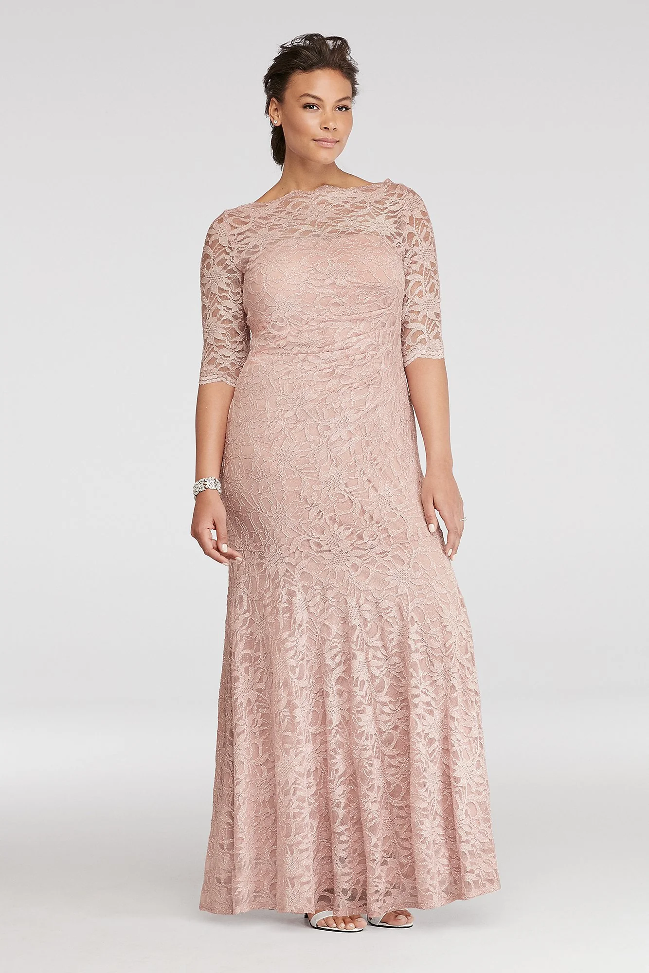 Lace Mermaid Long Dress with 3/4 Sleeves - Image 3