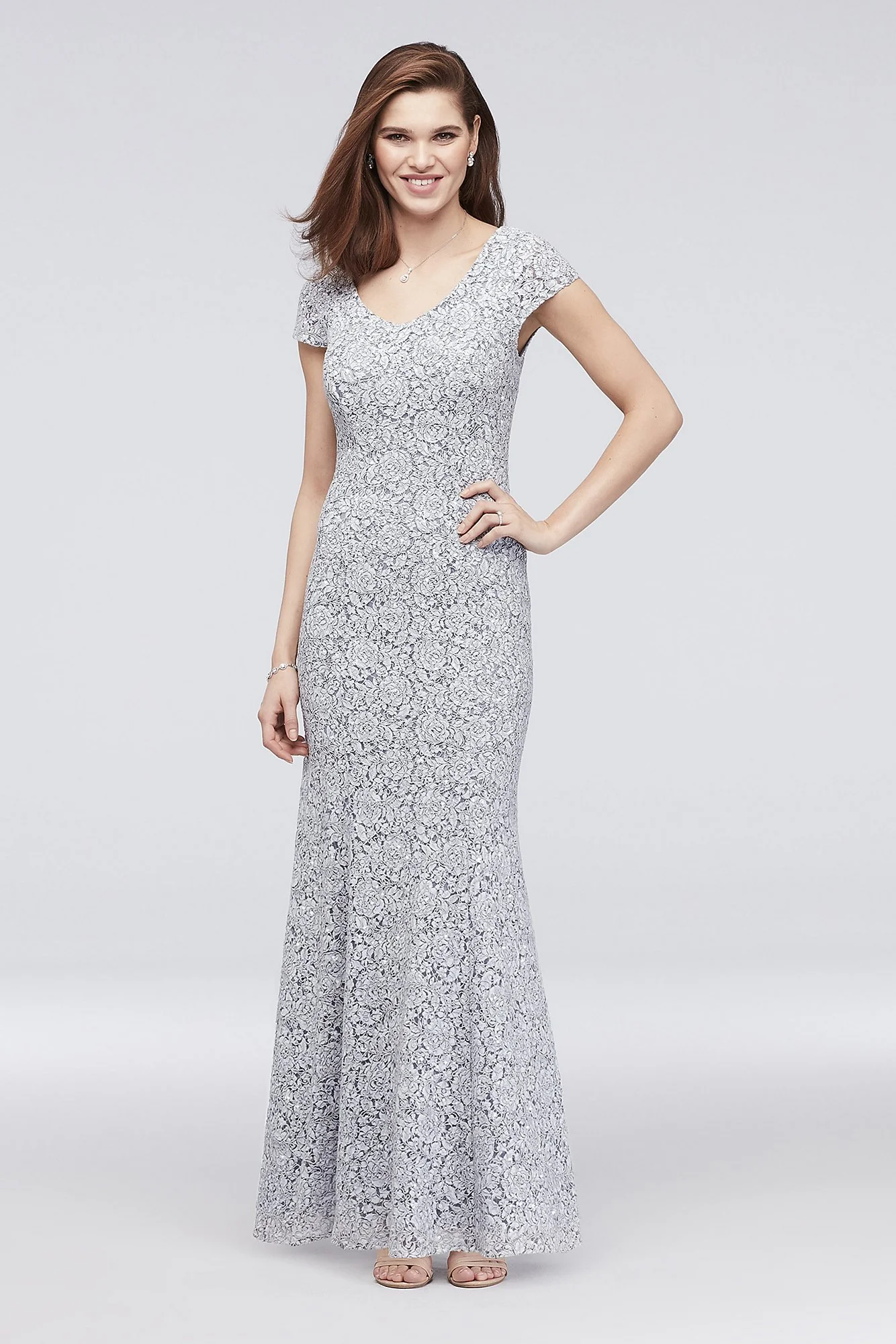 Lace Mermaid Petite Dress with Floral Piping - Image 2
