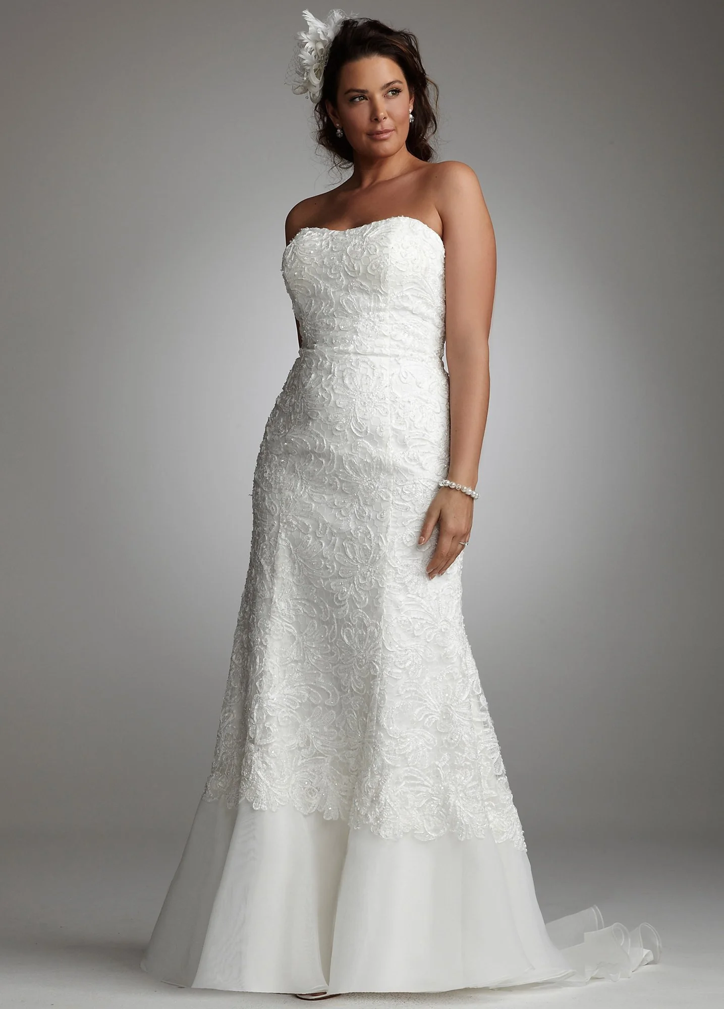 Lace Over Charmeuse Gown with Soutache Detail
