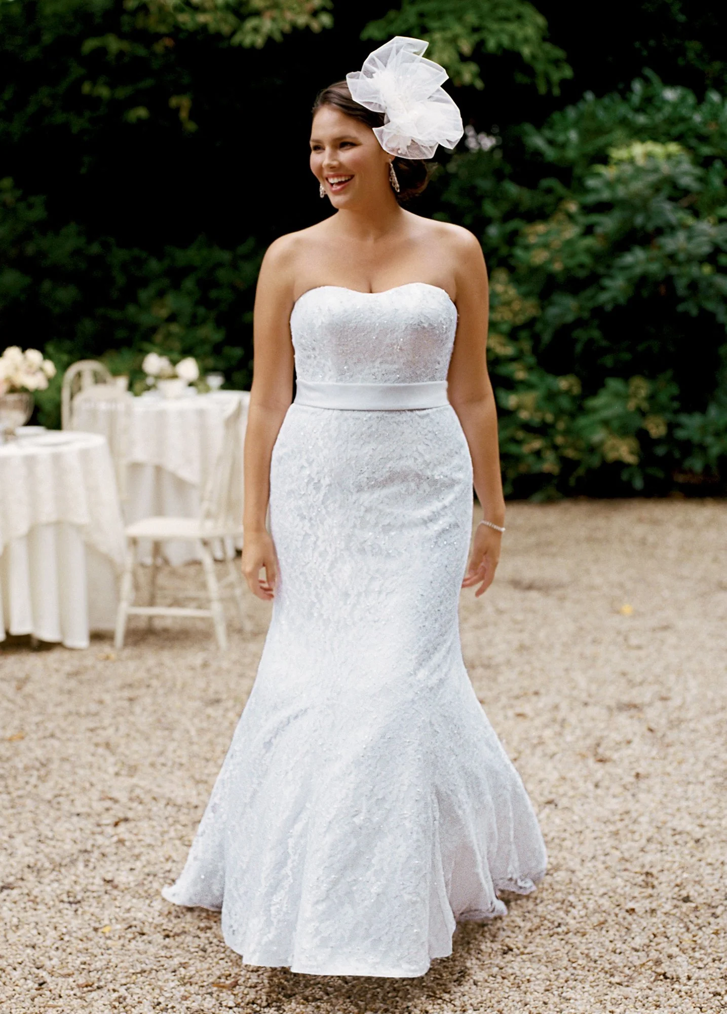 Lace Over Satin Fit and Flare Gown