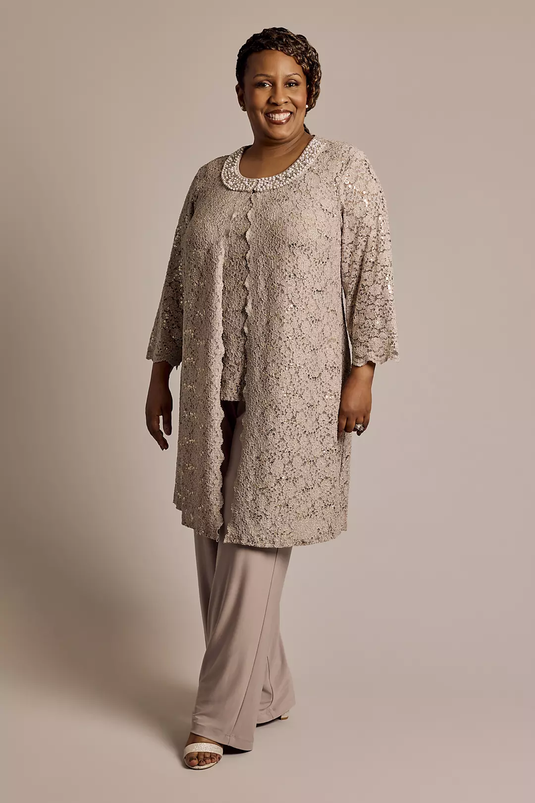 Lace Pantsuit with Jeweled Neckline - Image 15