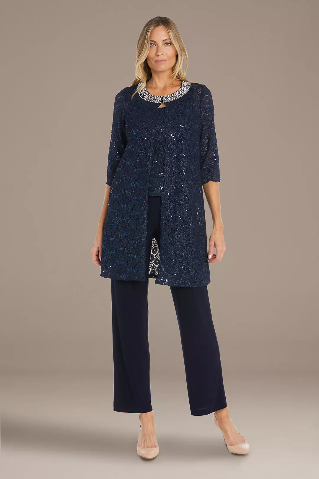 Lace Pantsuit with Jeweled Neckline - Image 17