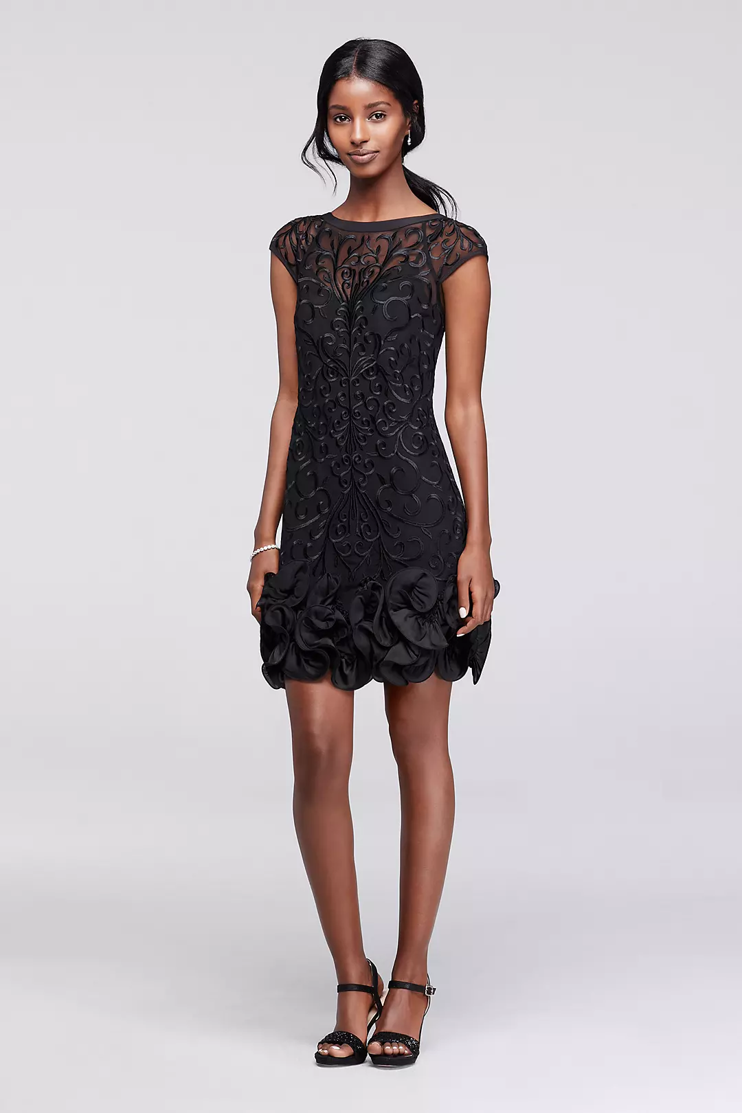 Lace Party Dress with Ruffled Hem and Cap Sleeves - Image 2