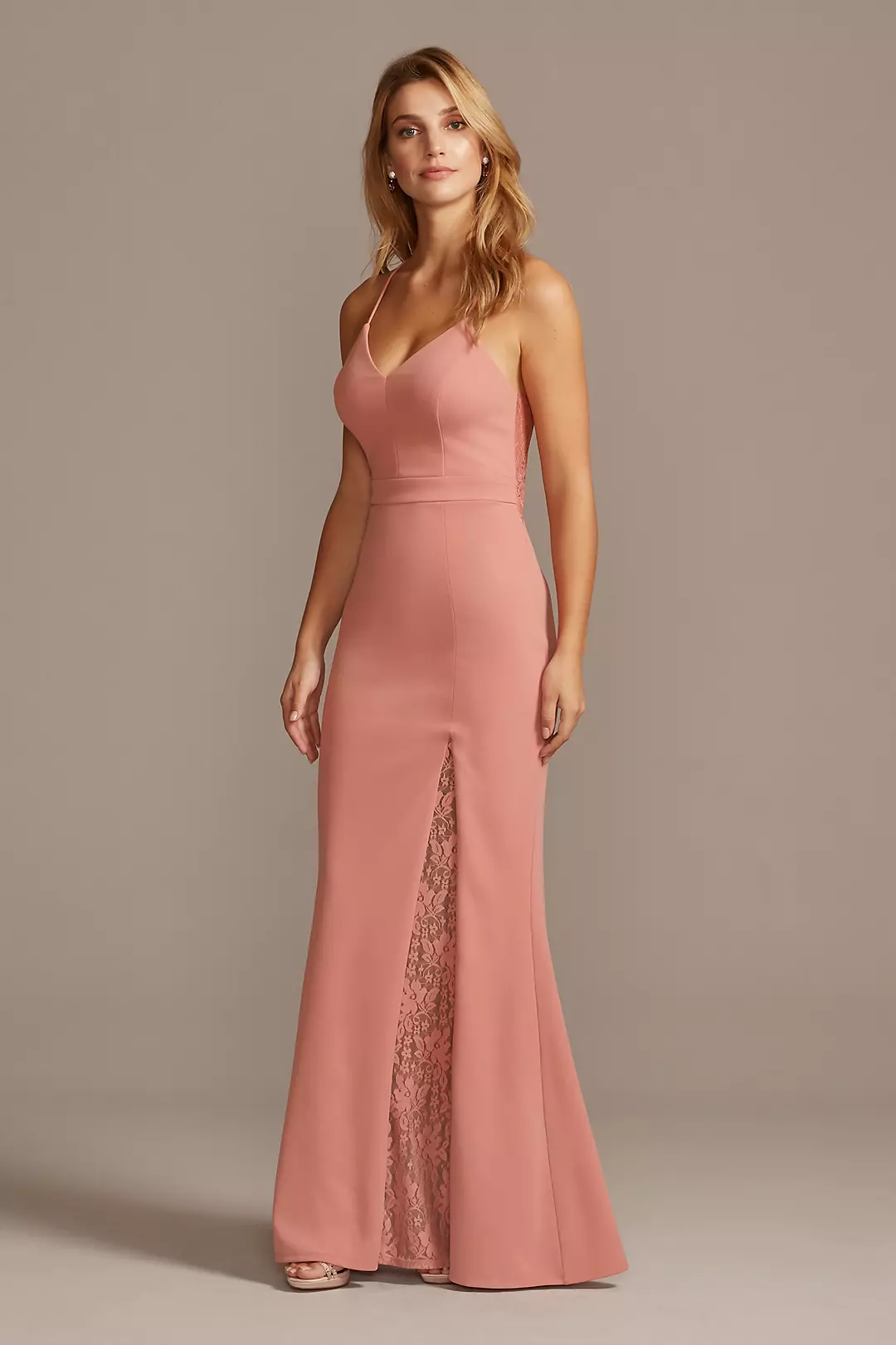 Lace Racerback Scuba Crepe Mermaid Gown - Image 39