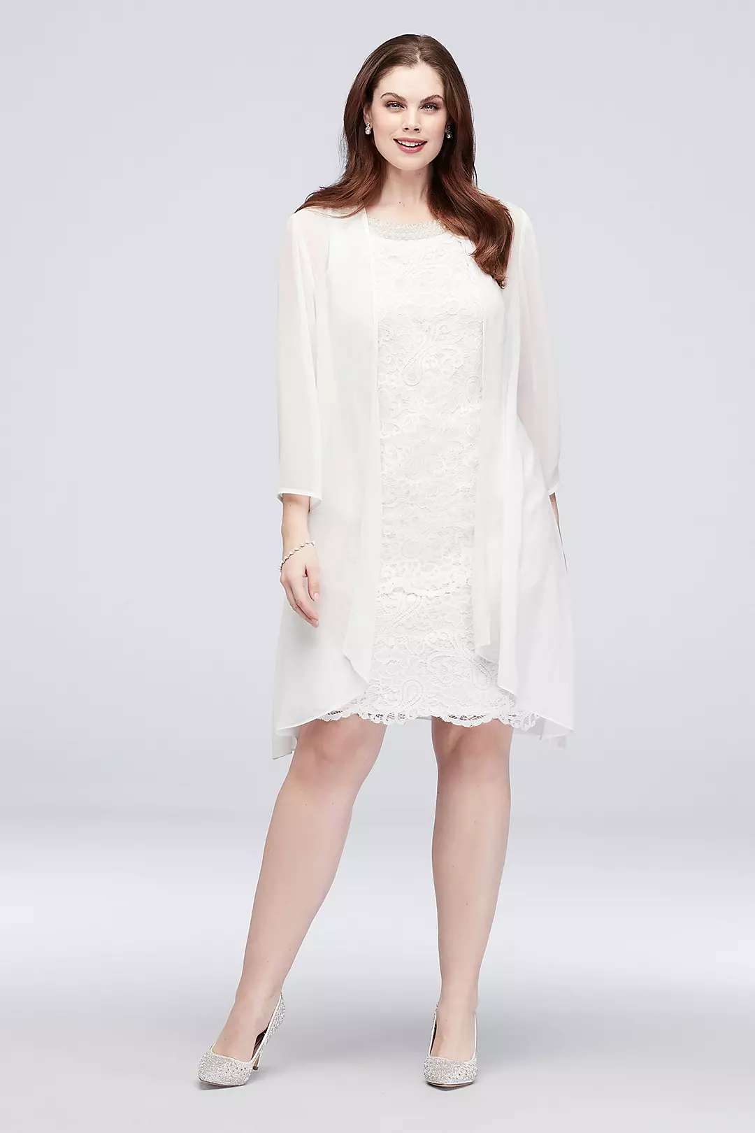 Lace Sheath and Chiffon Waterfall Drape Jacket Set - Image 3
