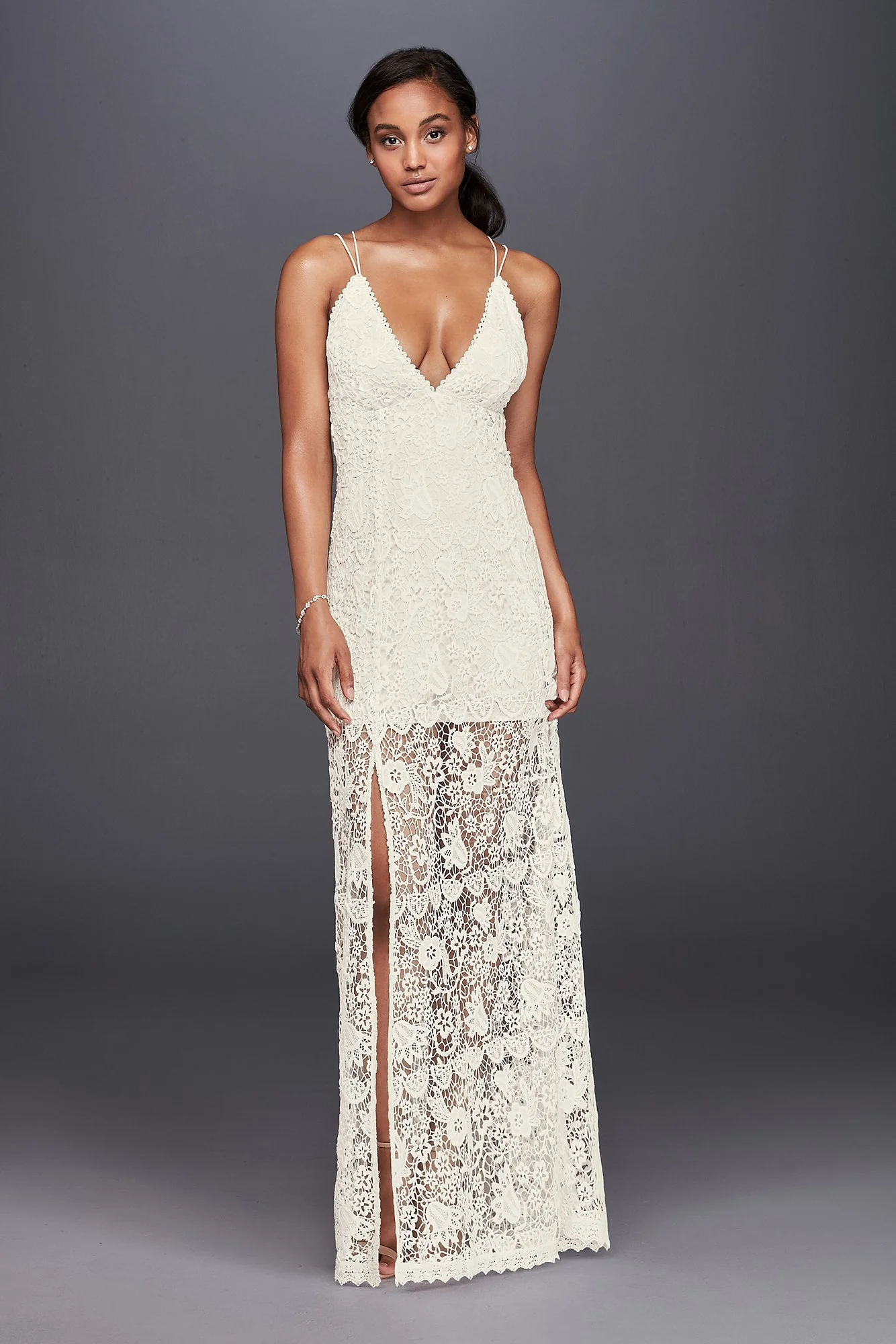 Lace Sheath Wedding Dress with Plunging Neckline