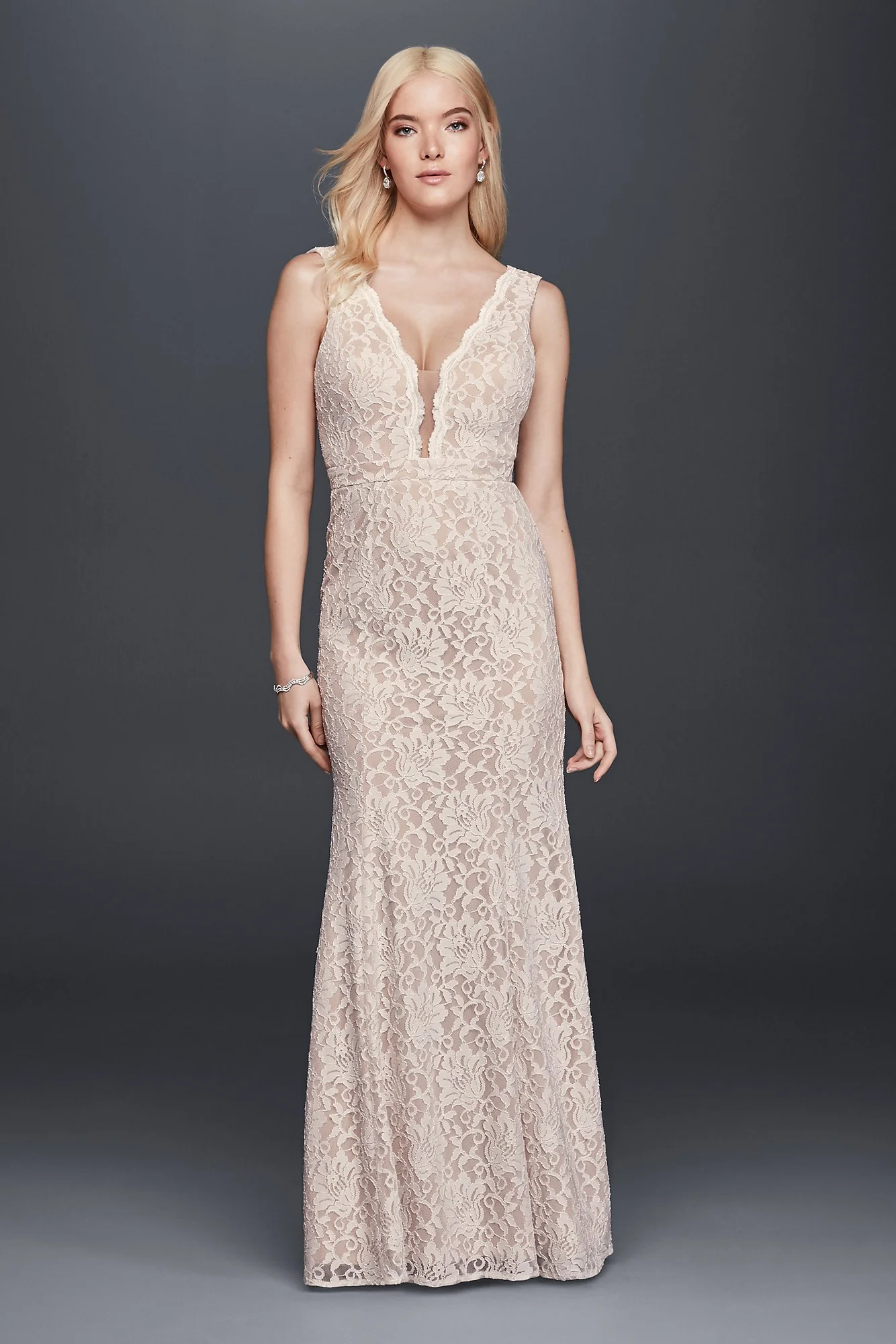 Lace Sheath Wedding Dress with Plunging V-Neckline