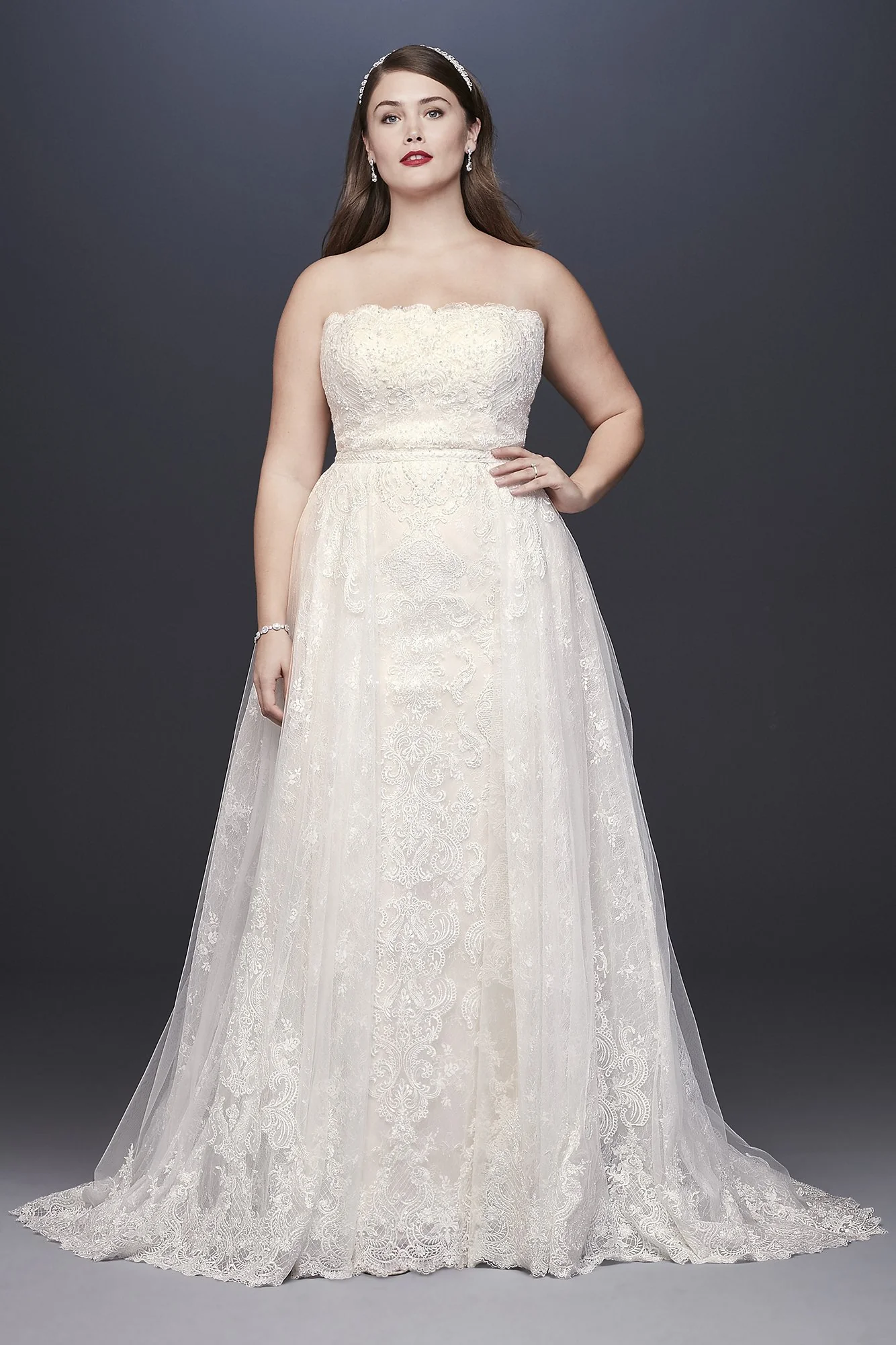 Lace Sheath Wedding Dress with Removable Overskirt - Image 6