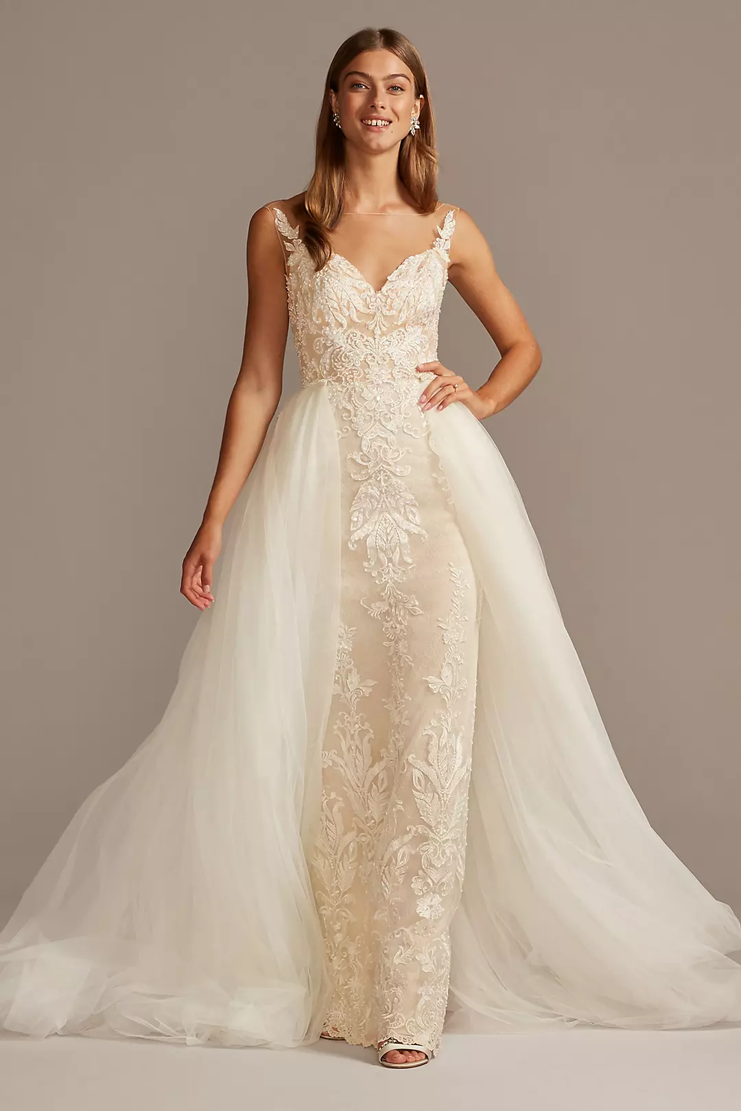 Lace Sheath Wedding Dress with Tulle Overskirt - Image 10