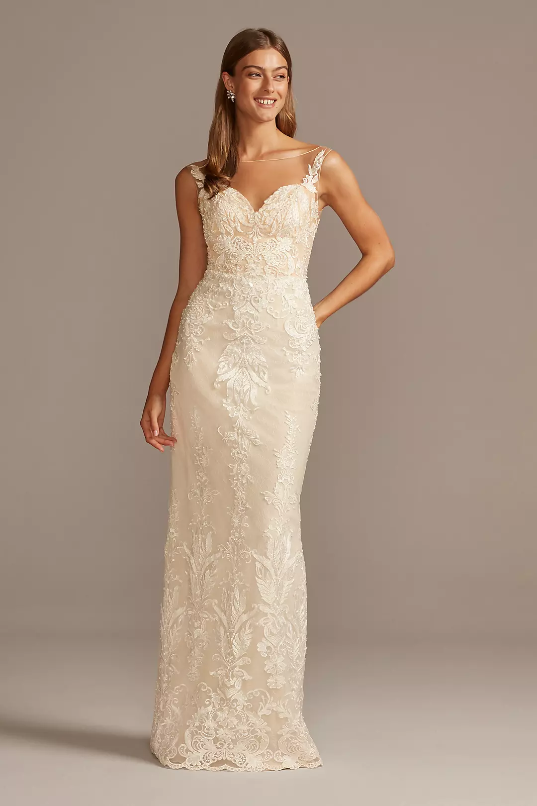 Lace Sheath Wedding Dress with Tulle Overskirt - Image 14