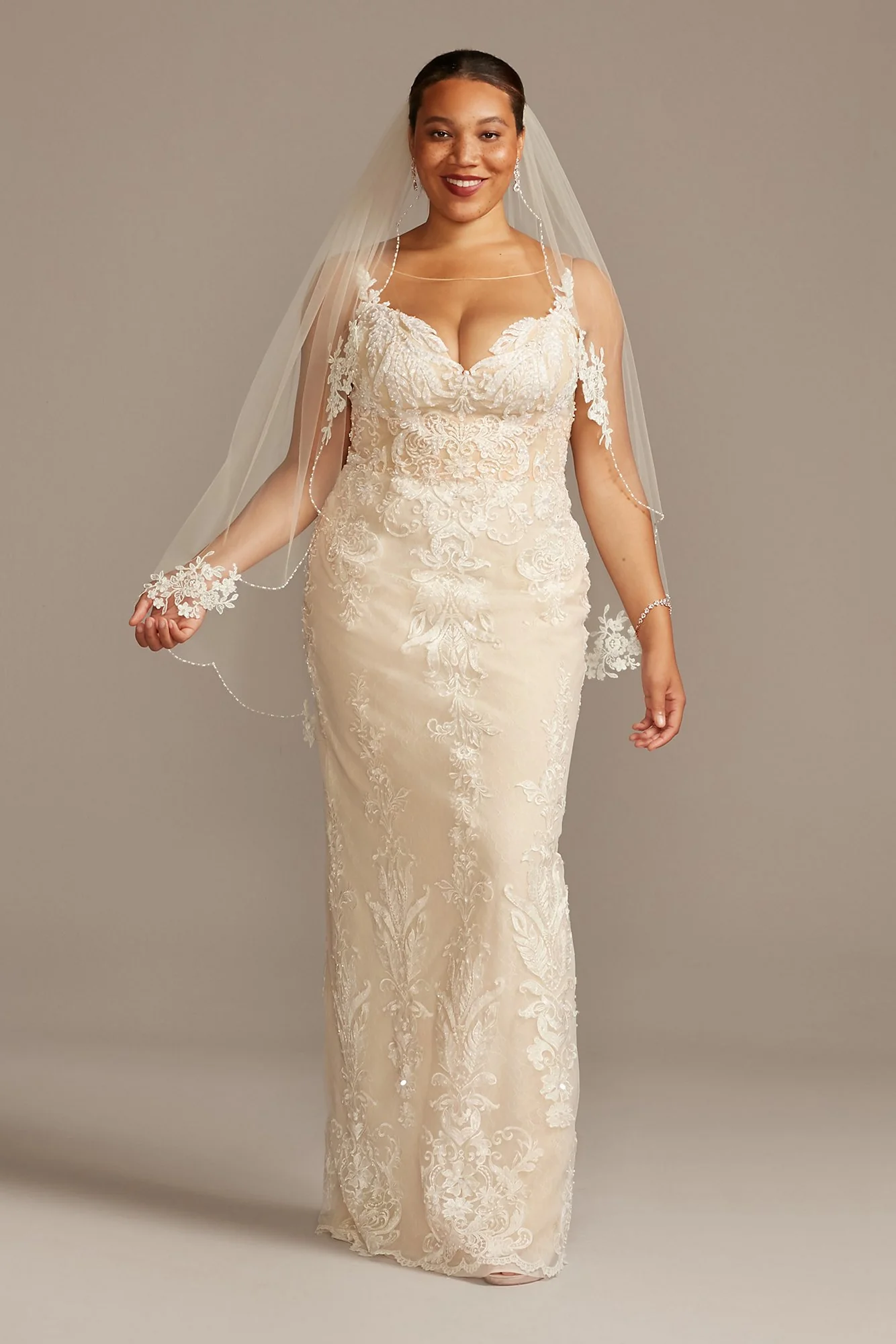 Lace Sheath Wedding Dress with Tulle Overskirt - Image 2