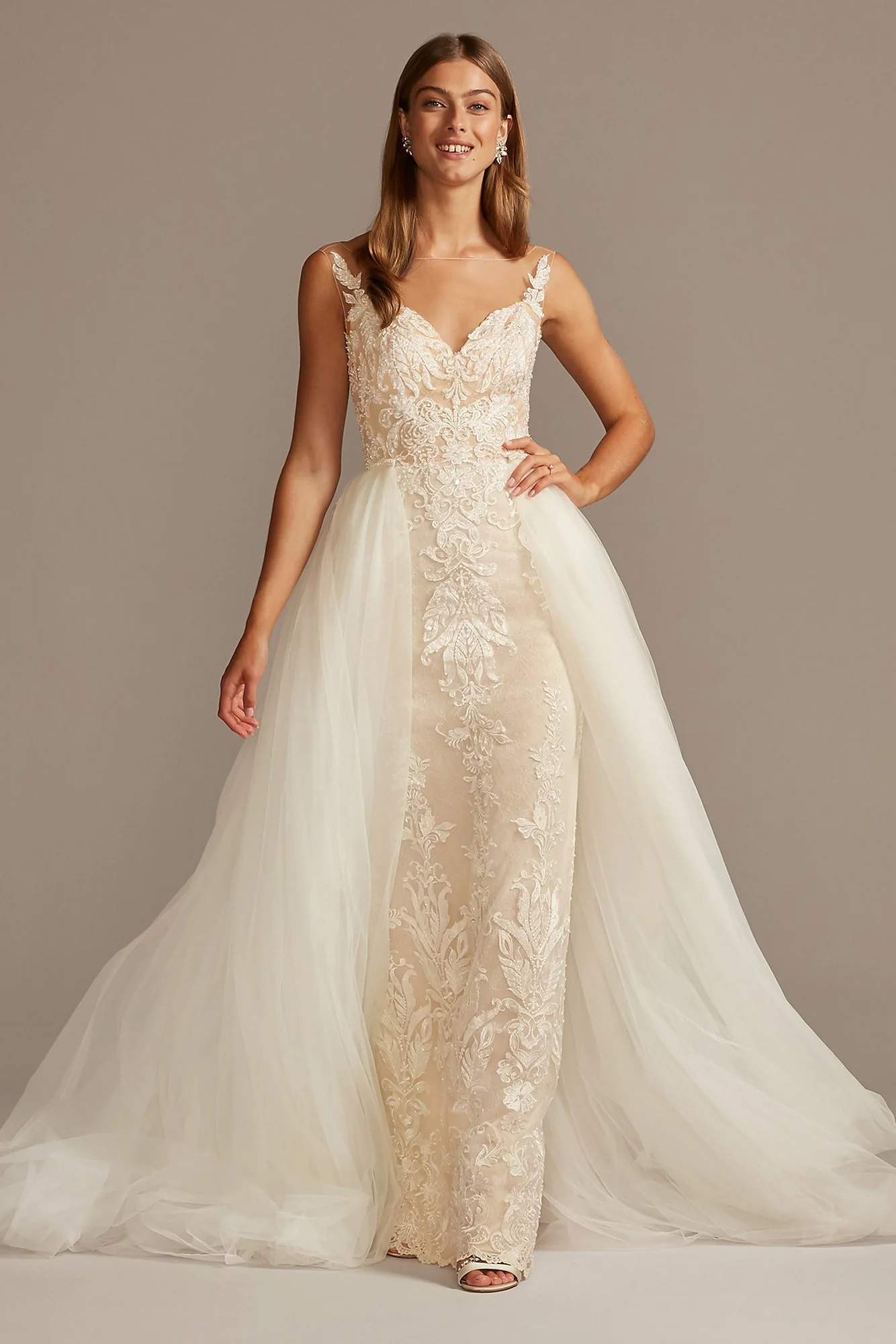 Lace Sheath Wedding Dress with Tulle Overskirt - Image 3
