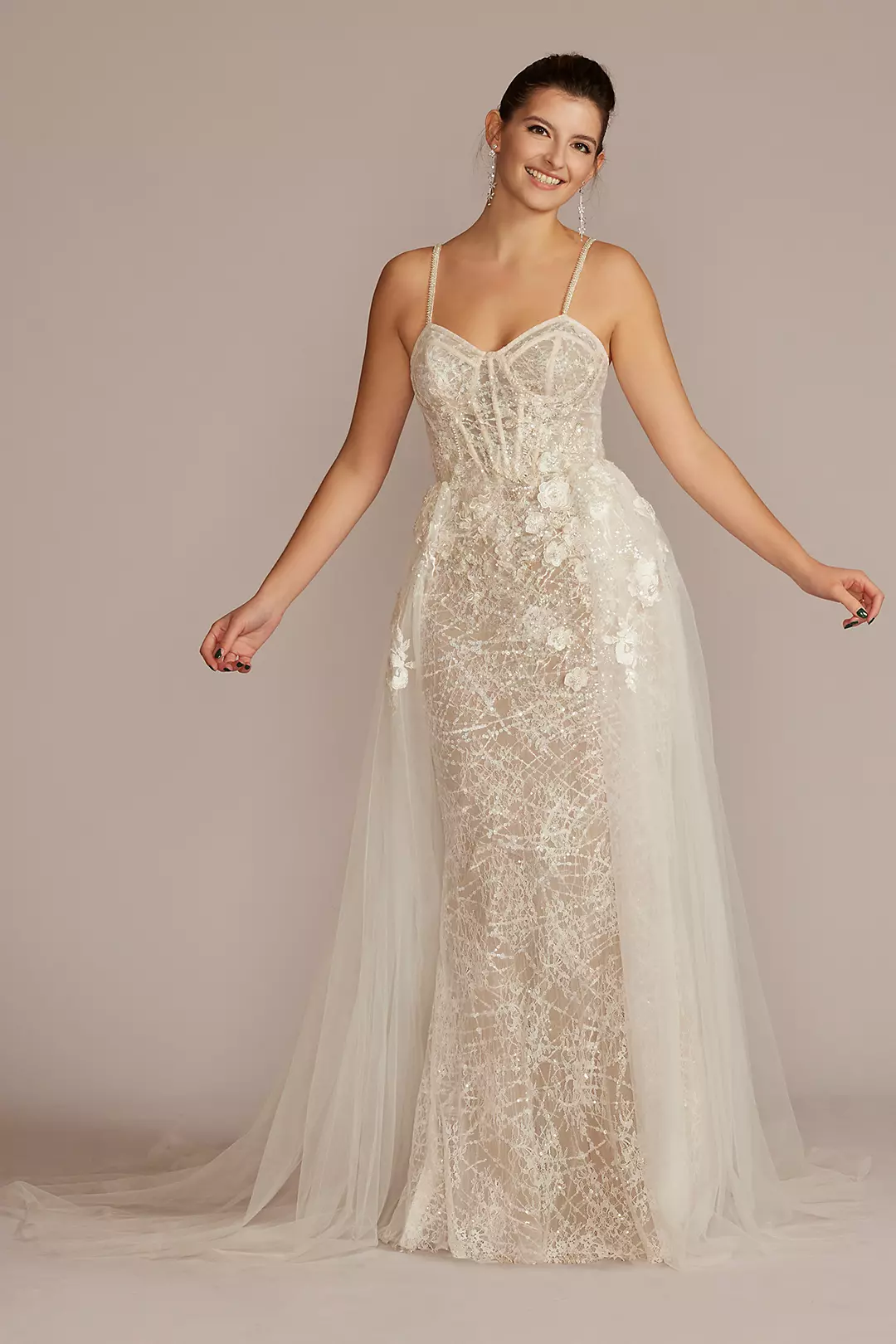Lace Sheath Wedding Gown with Overskirt - Image 11