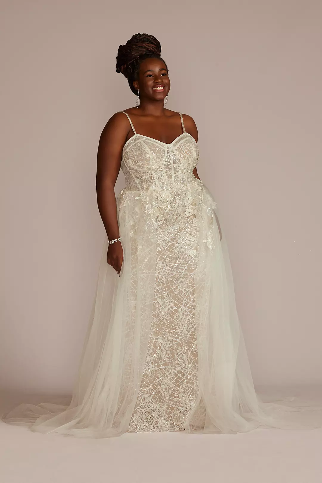 Lace Sheath Wedding Gown with Overskirt - Image 17