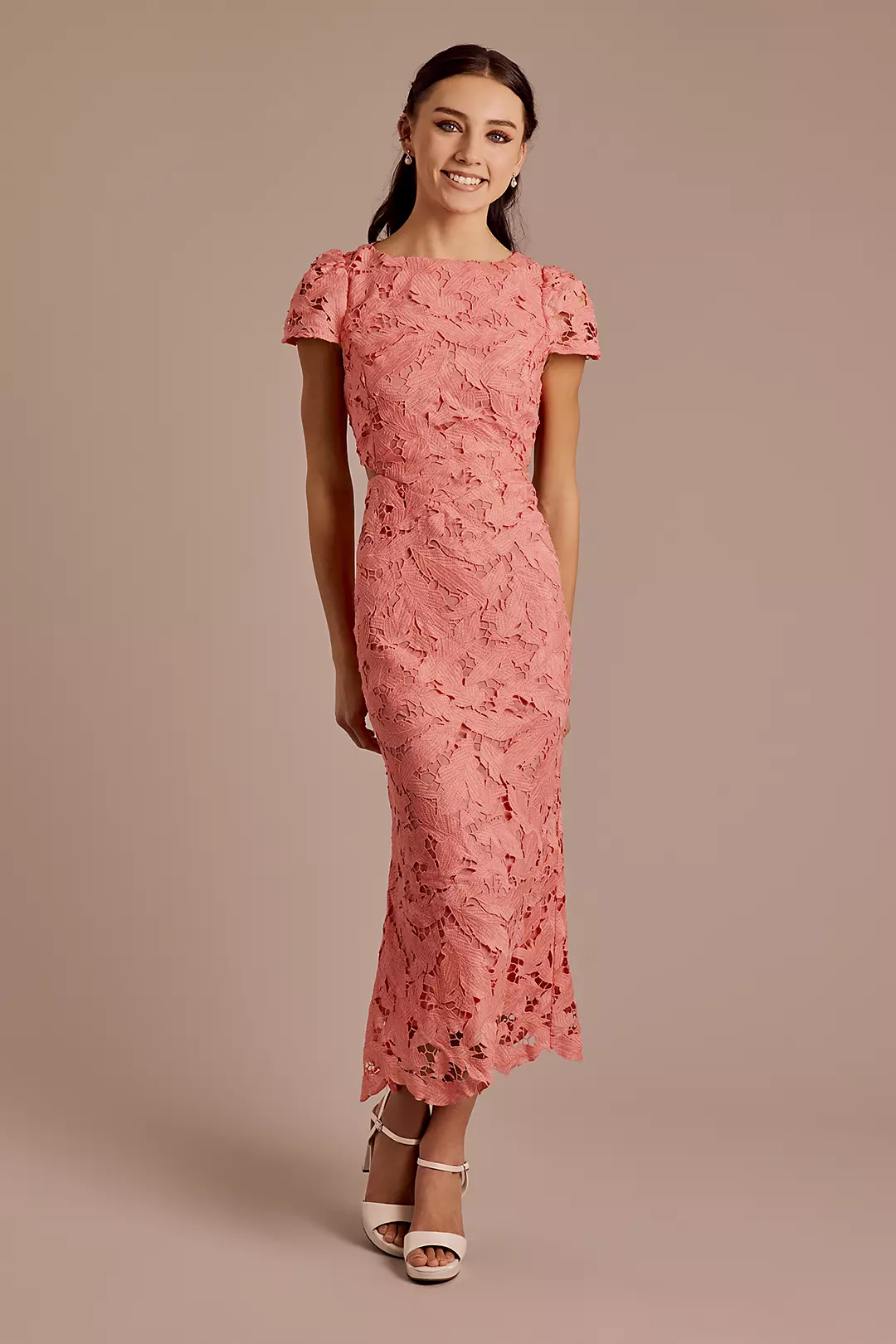 Lace Short Sleeve Sheath Dress with Side Cutouts - Image 3