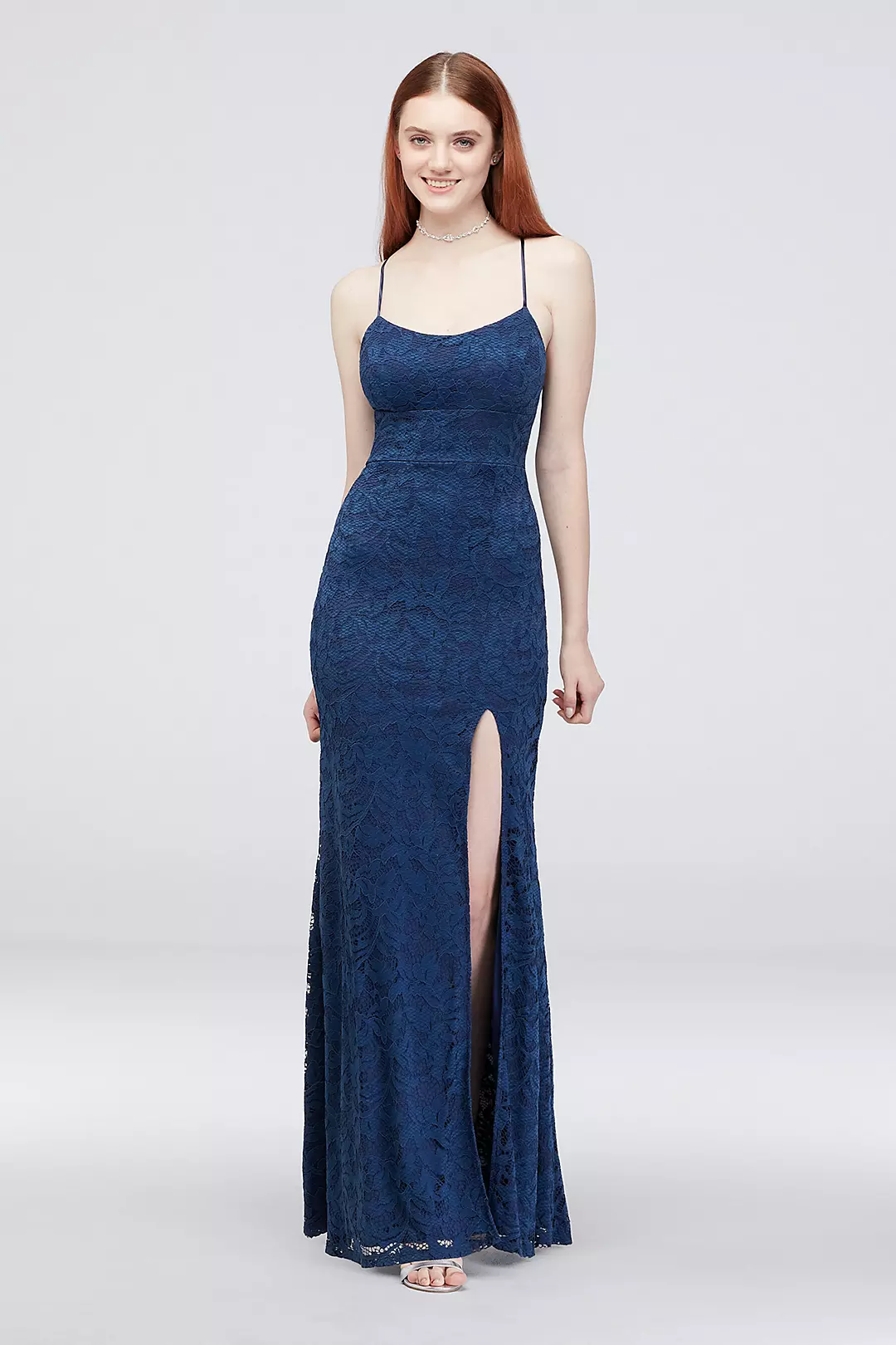 Lace Spaghetti Strap Sheath Gown with Tie Back - Image 7