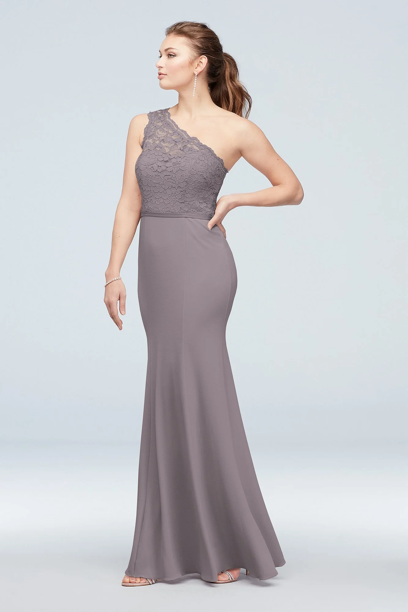 One-Shoulder Lace Stretch Crepe Bridesmaid Dress - Image 59