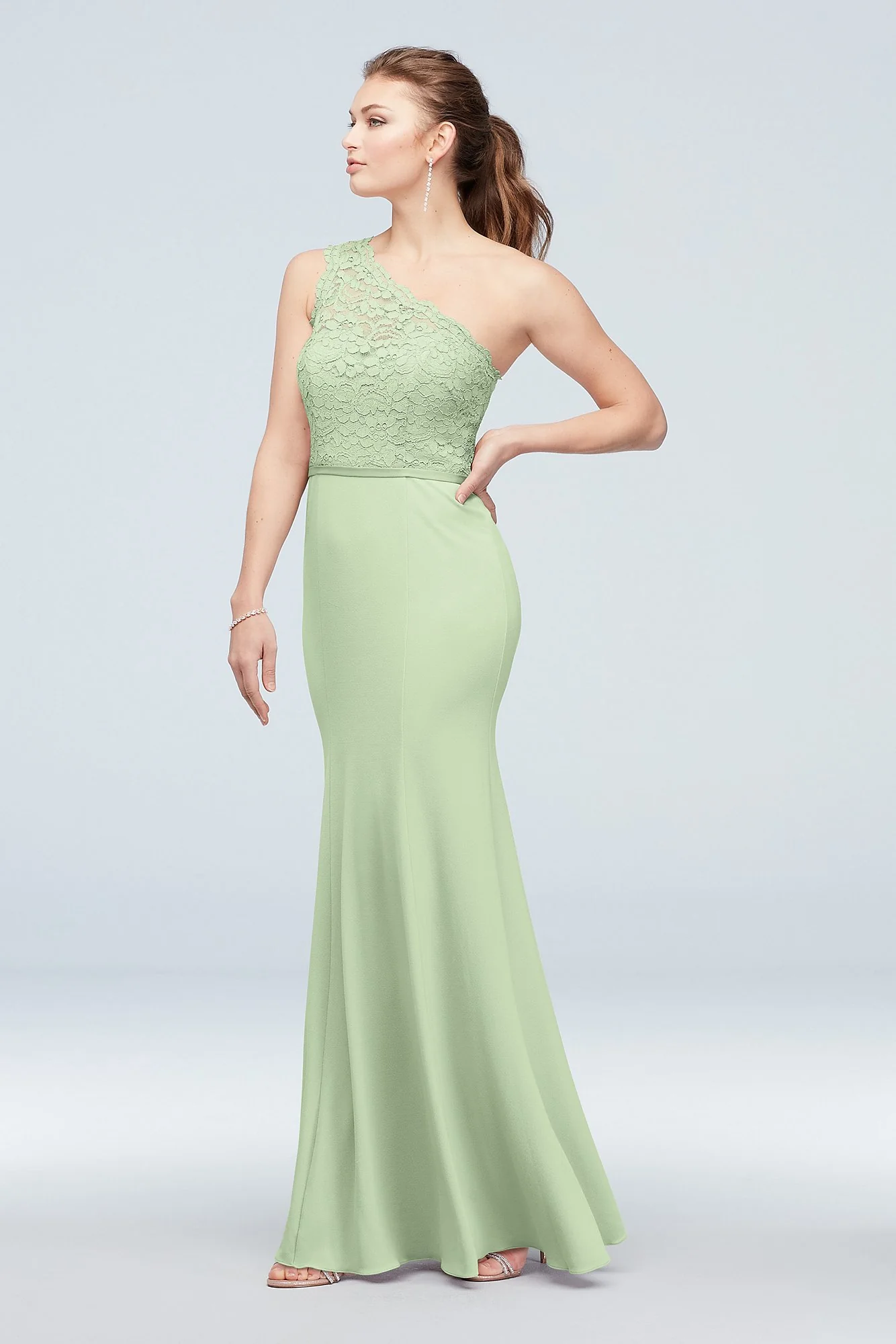 One-Shoulder Lace Stretch Crepe Bridesmaid Dress - Image 64