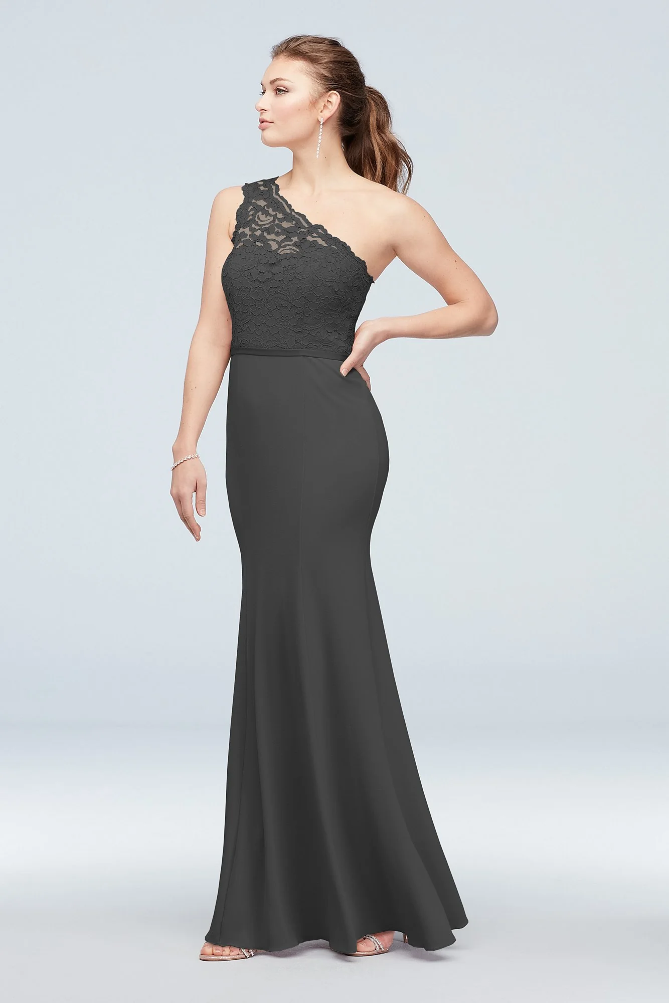 One-Shoulder Lace Stretch Crepe Bridesmaid Dress - Image 70