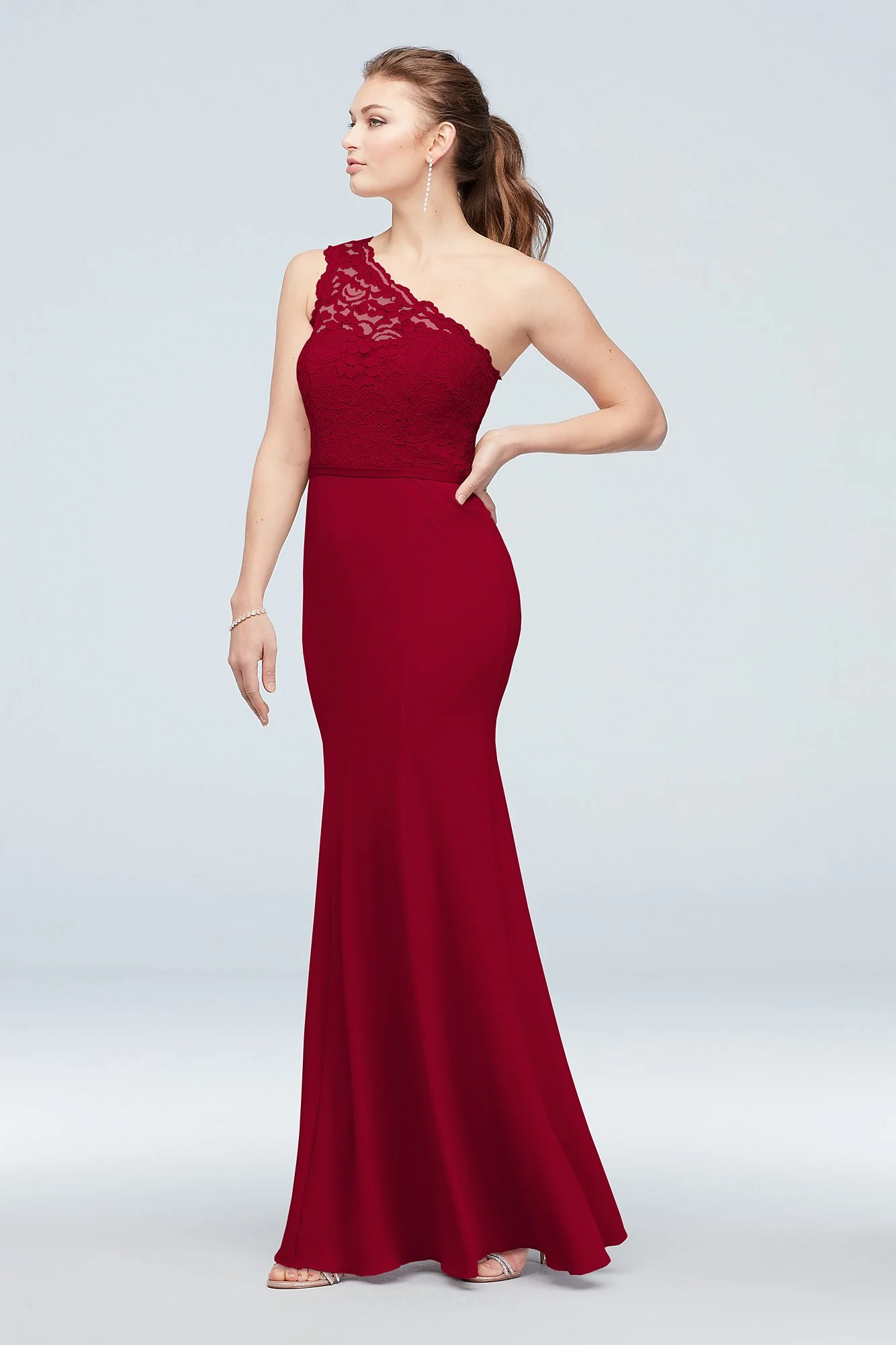 One-Shoulder Lace Stretch Crepe Bridesmaid Dress - Image 82