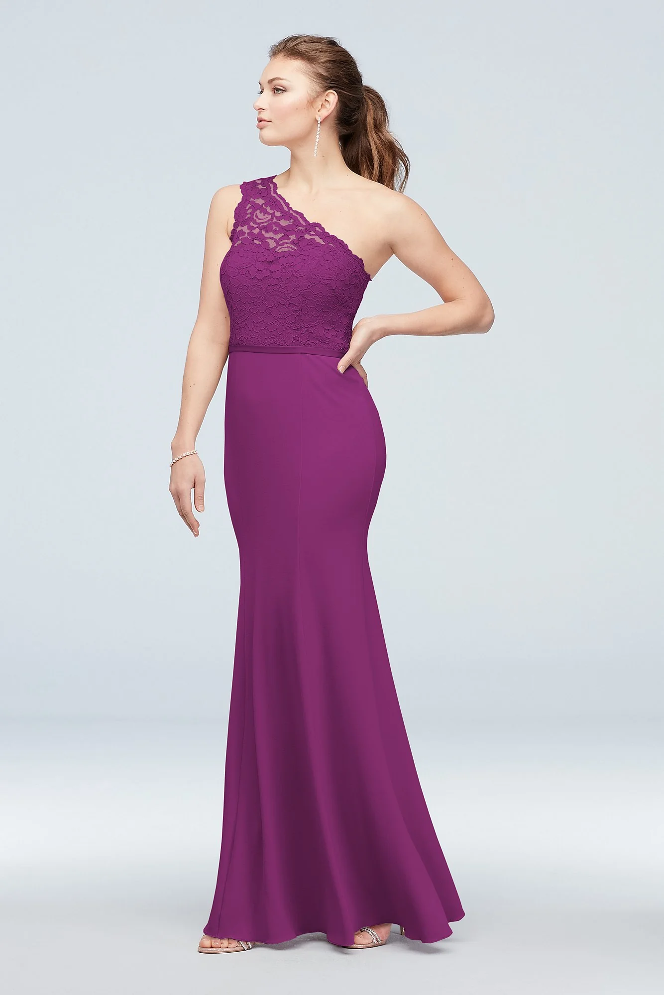 One-Shoulder Lace Stretch Crepe Bridesmaid Dress - Image 84
