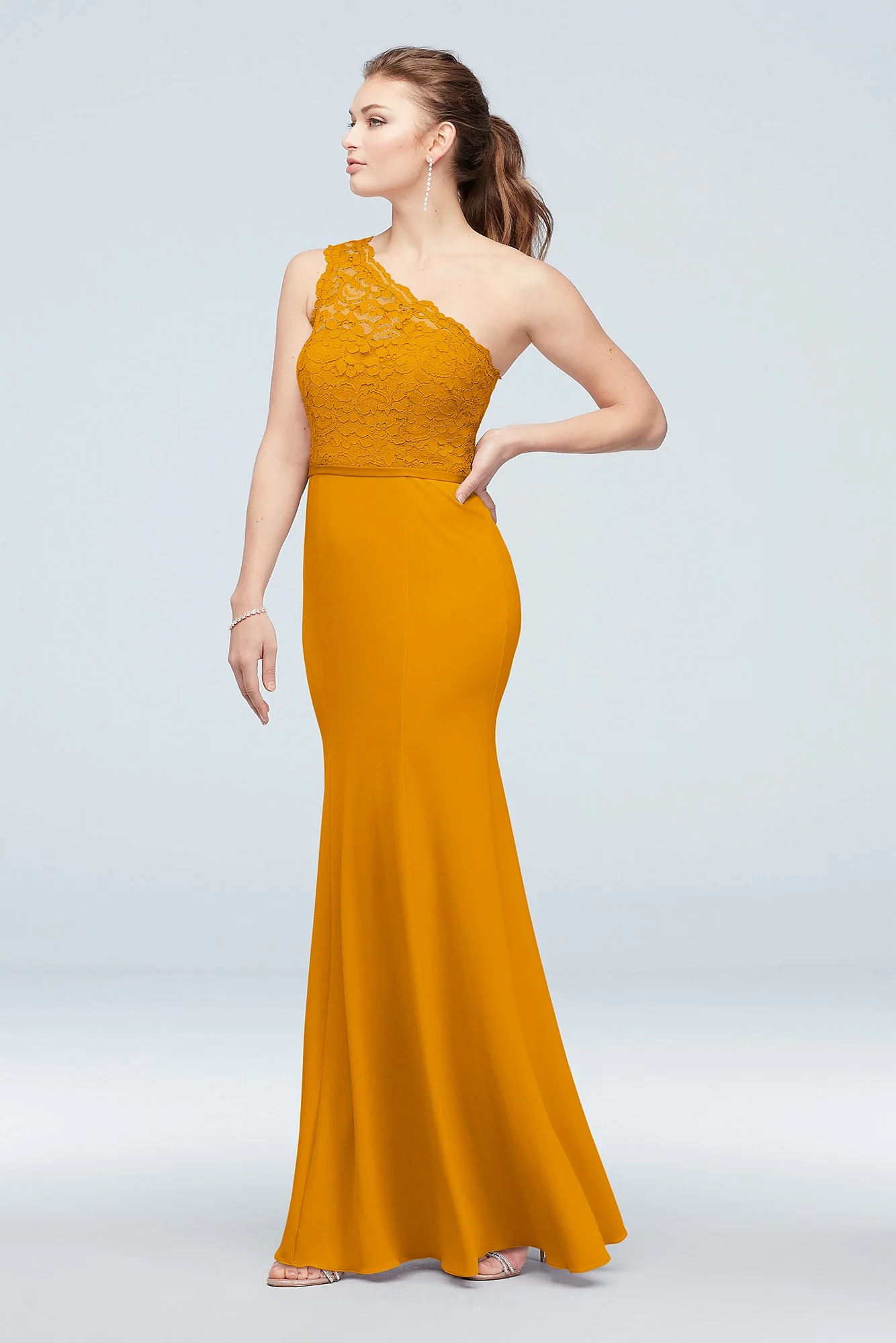 One-Shoulder Lace Stretch Crepe Bridesmaid Dress - Image 9