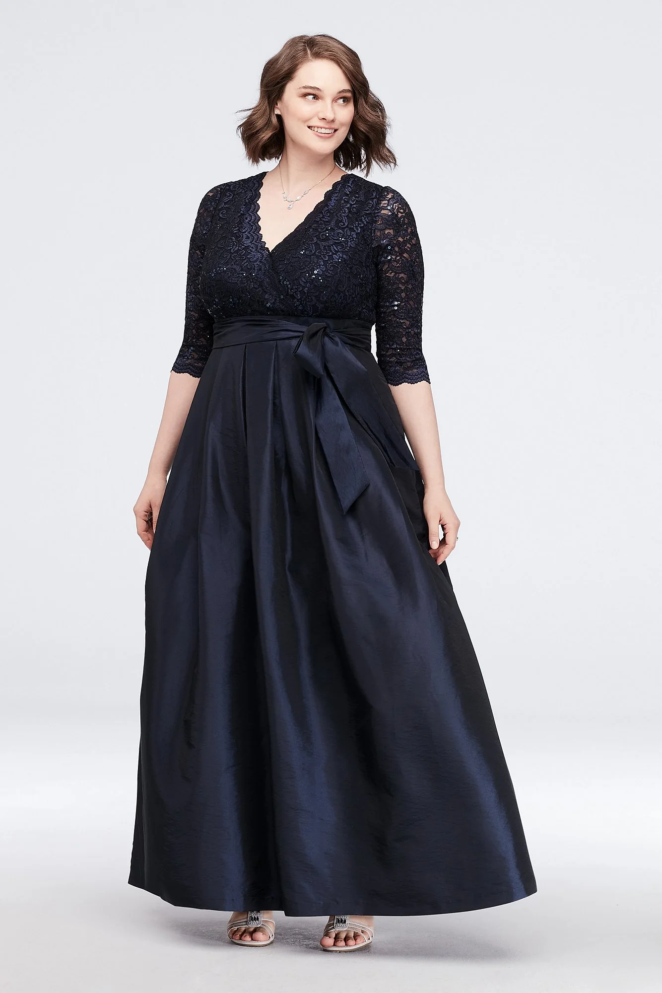Lace Surplice Bodice Taffeta Ball Gown - Image 3