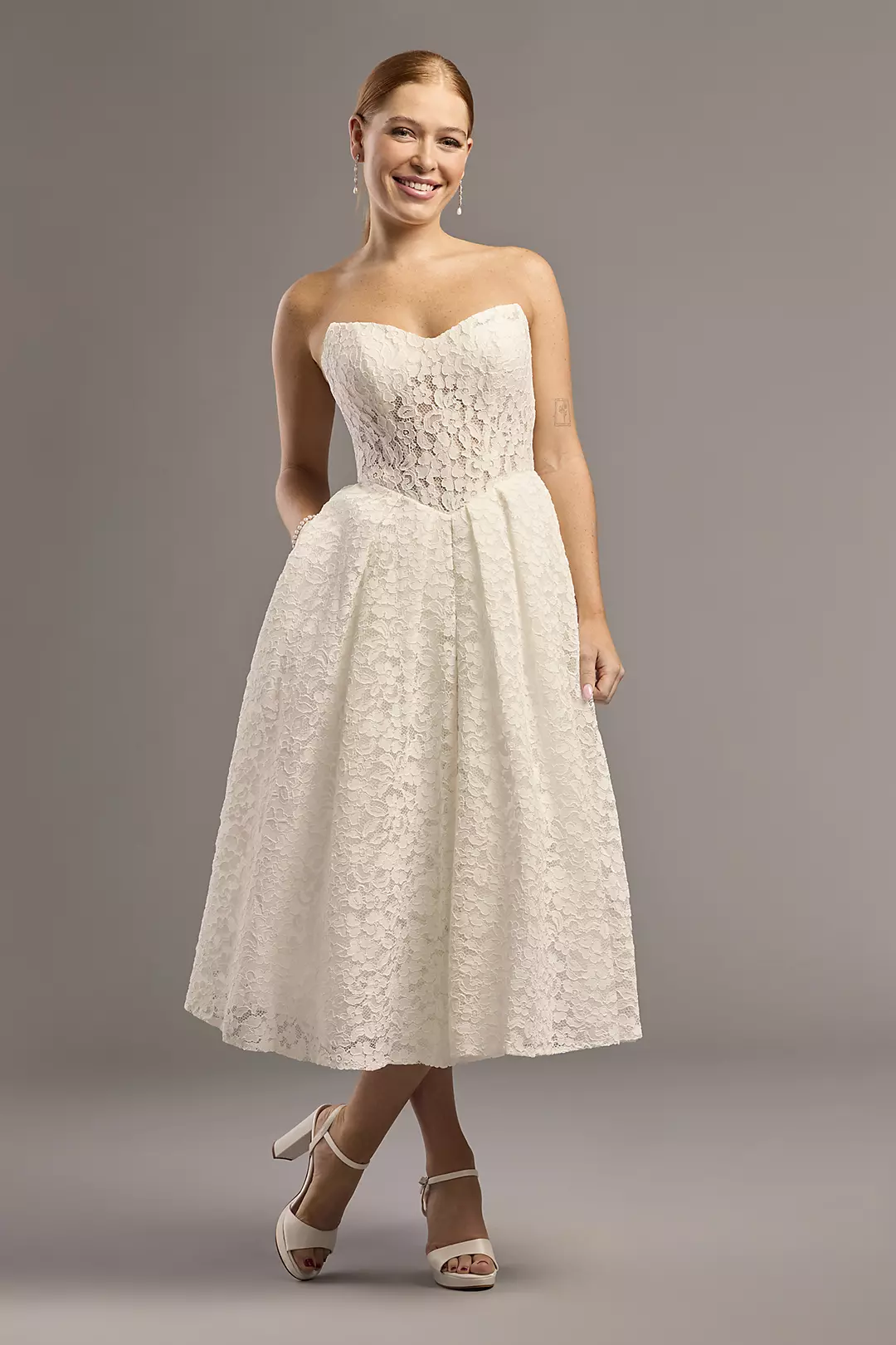 Lace Sweetheart Tea-Length A-Line Dress